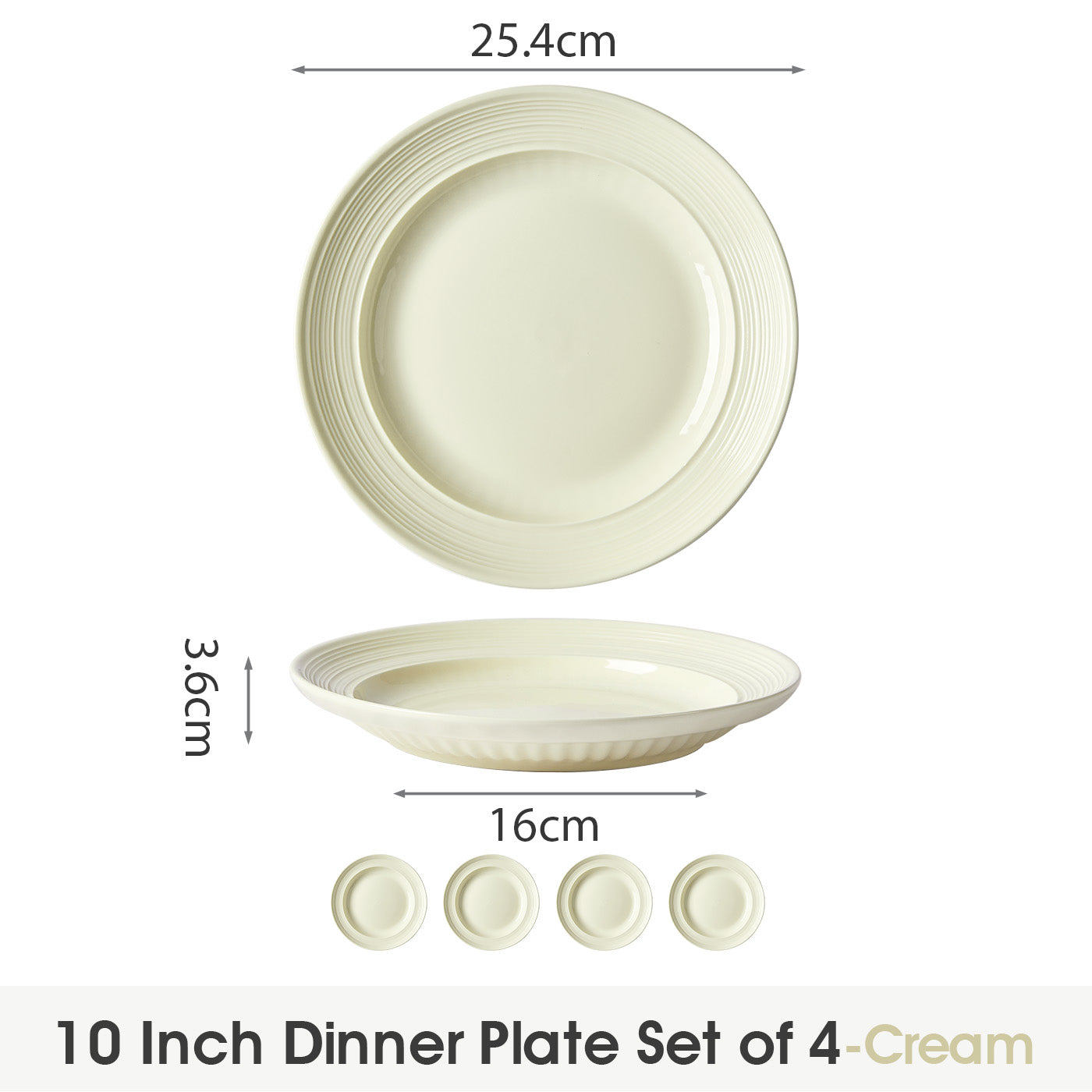 JIWOO-Light Stream, 4pcs, 10Zoll 25,4cm Teller, Mikrowellengeeignet und Spülmaschinengeeignet