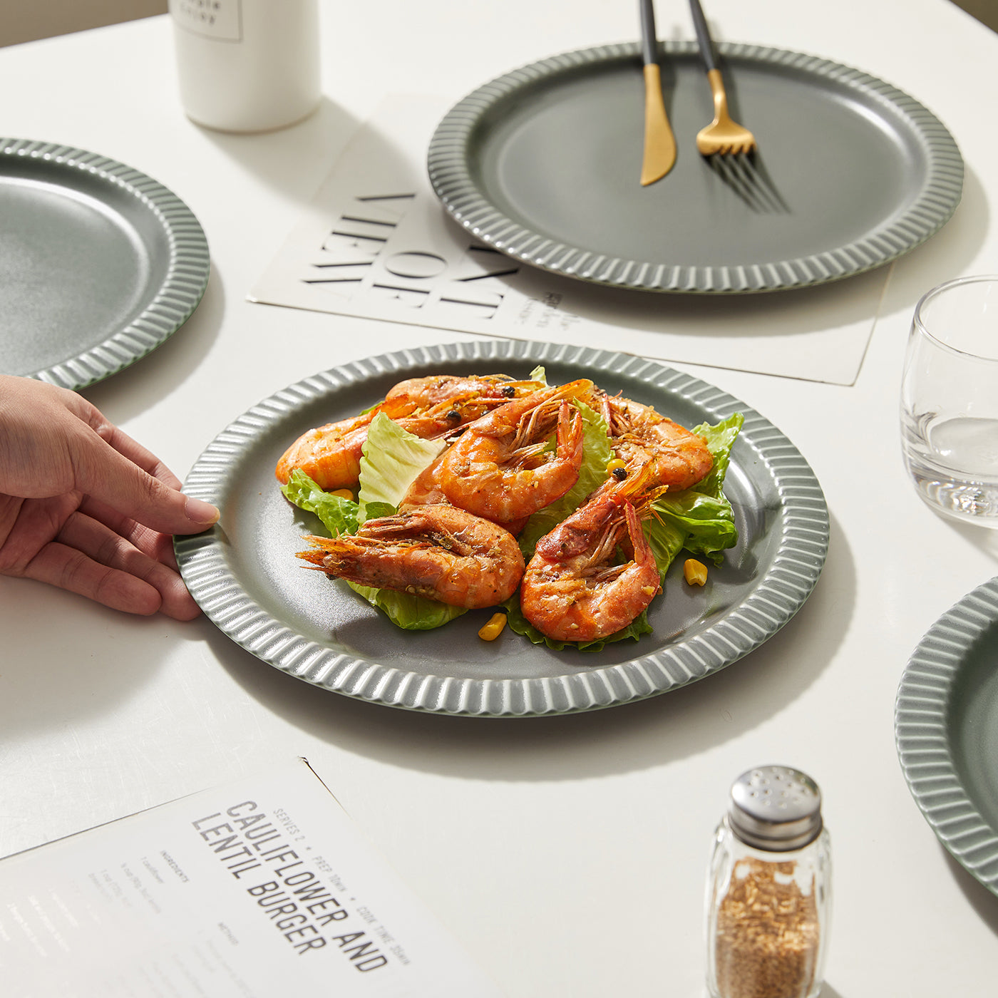 JIWOO-Collins, 4pcs, 10zoll 25,4cm Essteller, Mikrowellengeeignet und Spülmaschinengeeignet