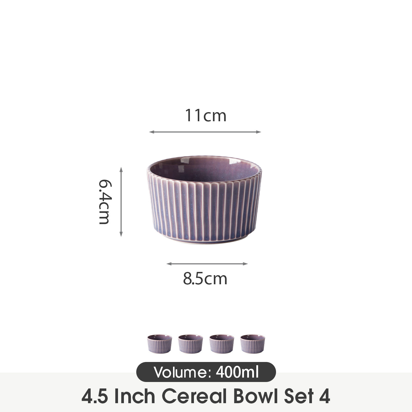 JIWOO-Collins, 4pcs, 4,5zoll 11cm Schüssel, Mikrowellengeeignet und Spülmaschinengeeignet