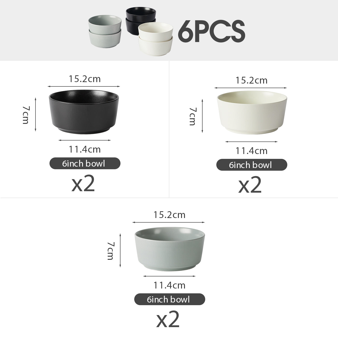 JIWOO-Roman Holiday, 6pcs, 6Zoll 15,2cm Schüssel, Mikrowellengeeignet und Spülmaschinengeeignet
