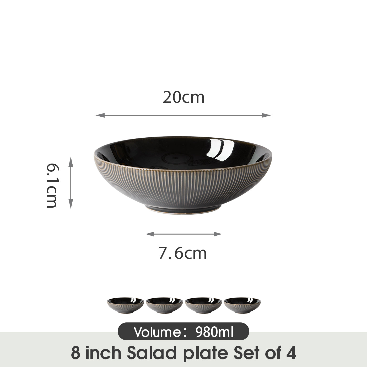 JIWOO-Moire, 4pcs, 8zoll 20cm Schüssel, Mikrowellengeeignet und Spülmaschinengeeignet