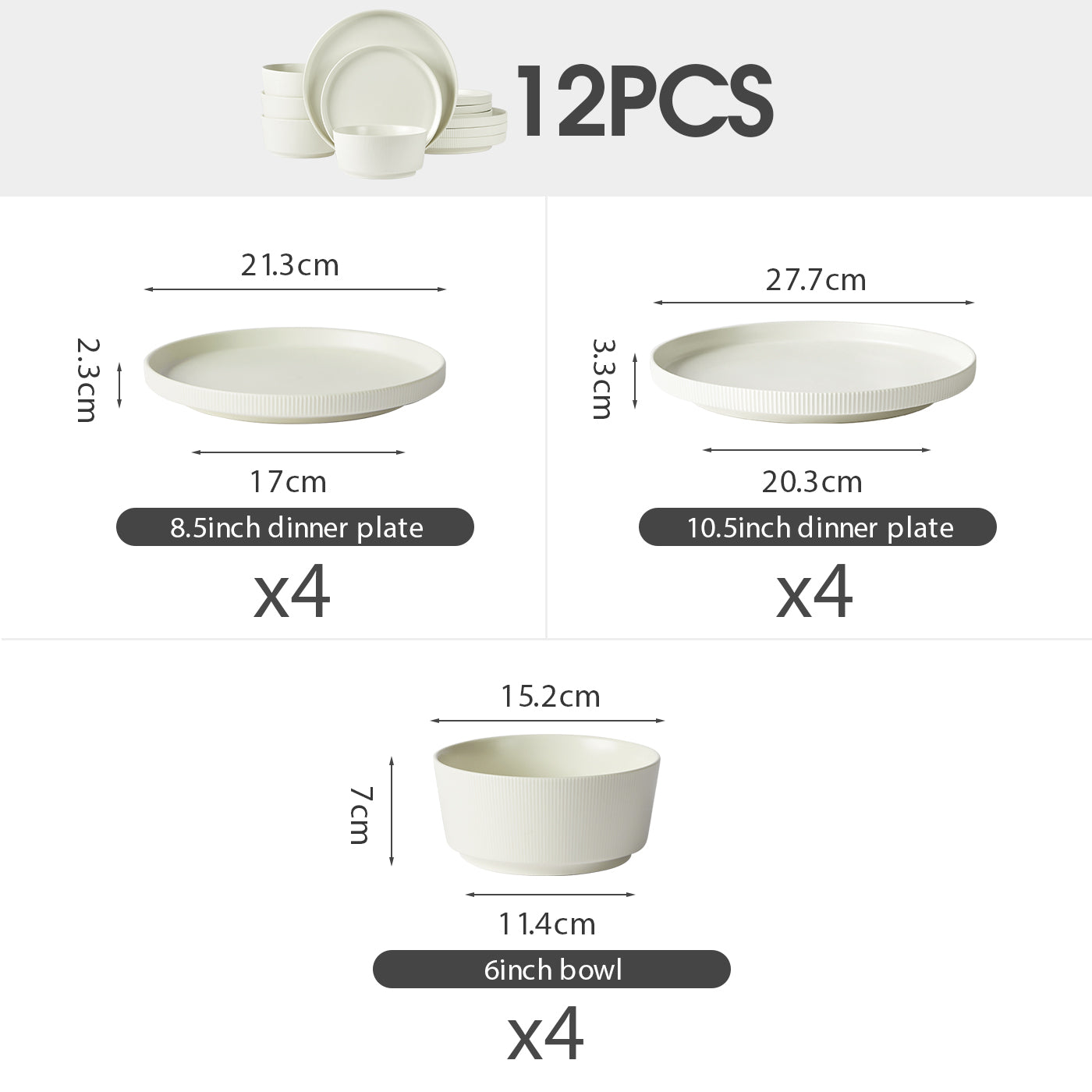 JIWOO-Roman Holiday, 12pcs Essensset, Mikrowellengeeignet und Spülmaschinengeeignet