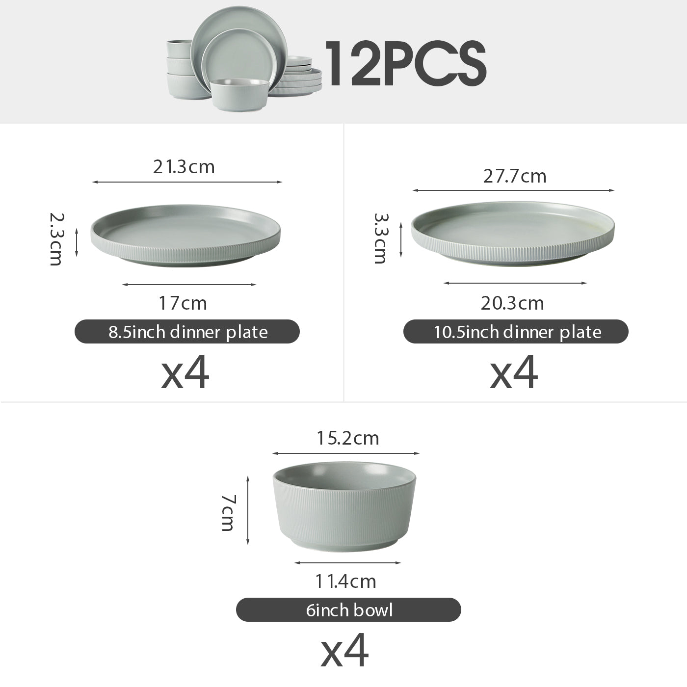 JIWOO-Roman Holiday, 12pcs Essensset, Mikrowellengeeignet und Spülmaschinengeeignet