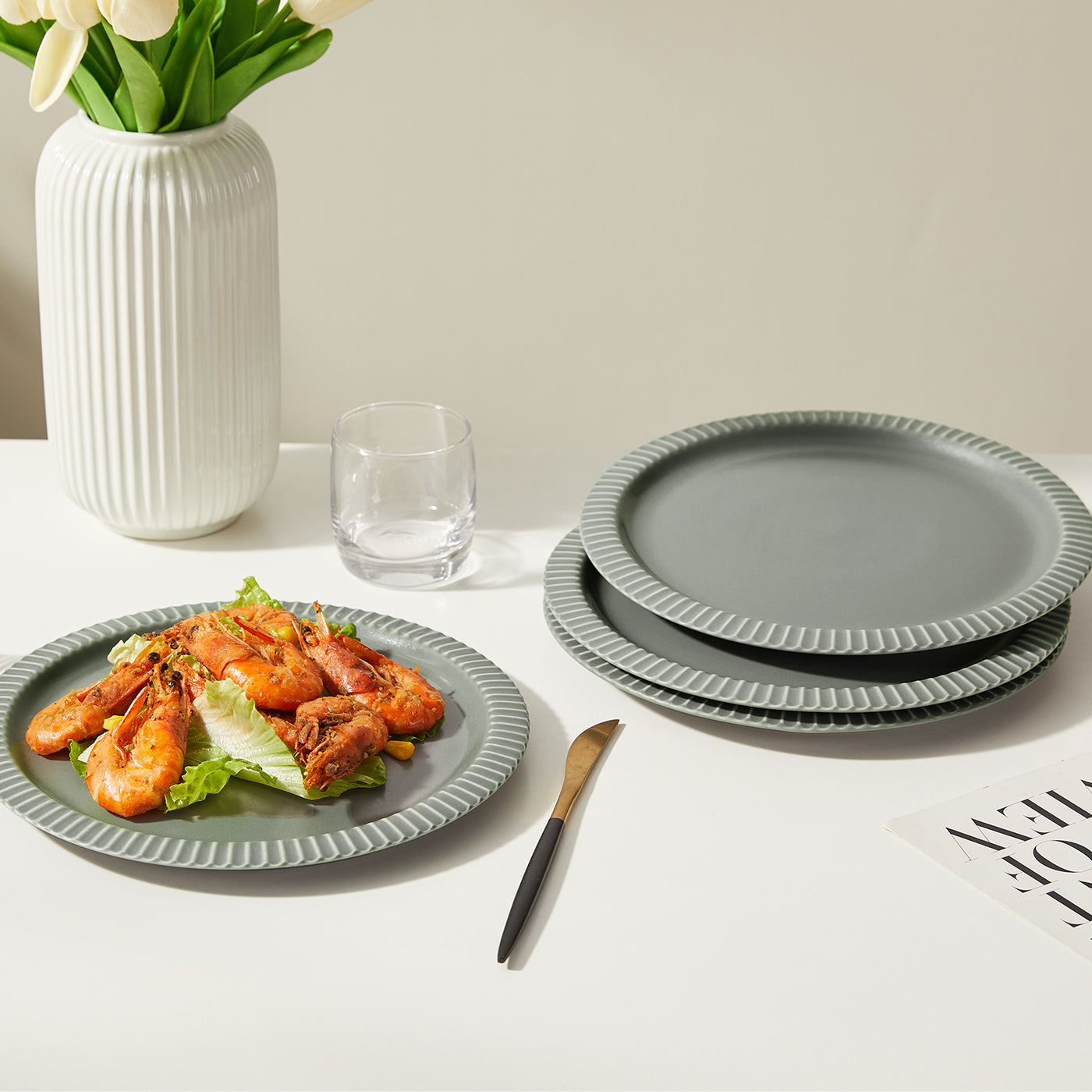 JIWOO-Collins, 4pcs, 10zoll 25,4cm Essteller, Mikrowellengeeignet und Spülmaschinengeeignet