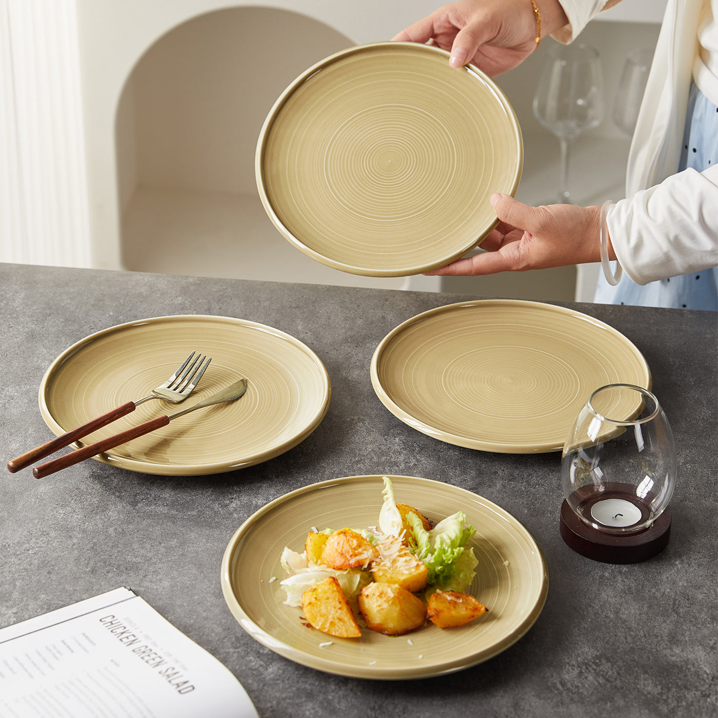 JIWOO-Zen, 4pcs, 8,5zoll 21,5cm Essteller, Mikrowellengeeignet und Spülmaschinengeeignet