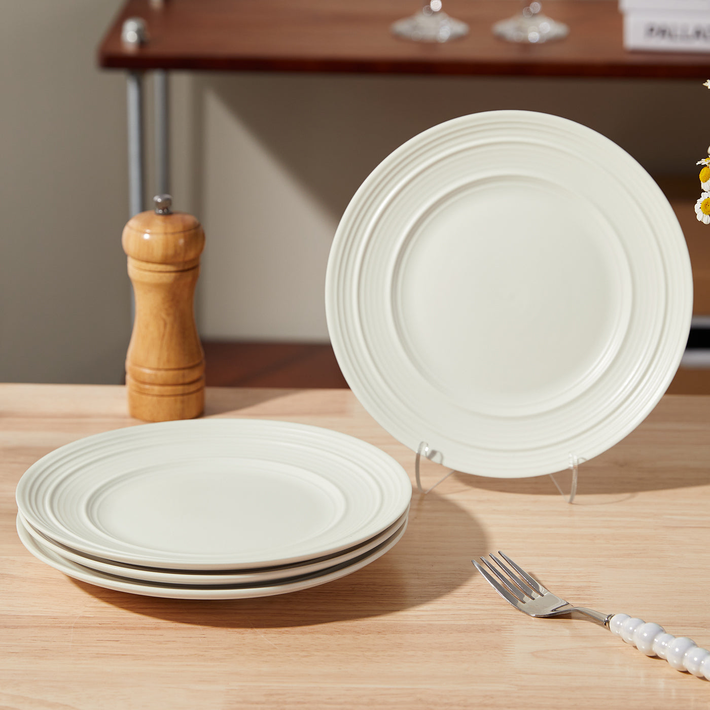 JIWOO-Lurcern, 4pcs, 8,5zoll 21,4cm Essteller, Mikrowellengeeignet und Spülmaschinengeeignet