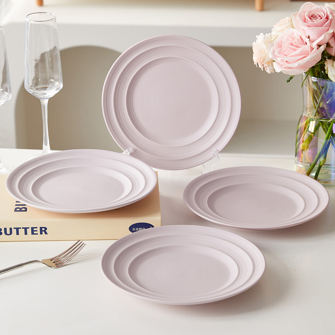JIWOO-Lurcern, 4pcs, 8,5zoll 21,4cm Essteller, Mikrowellengeeignet und Spülmaschinengeeignet