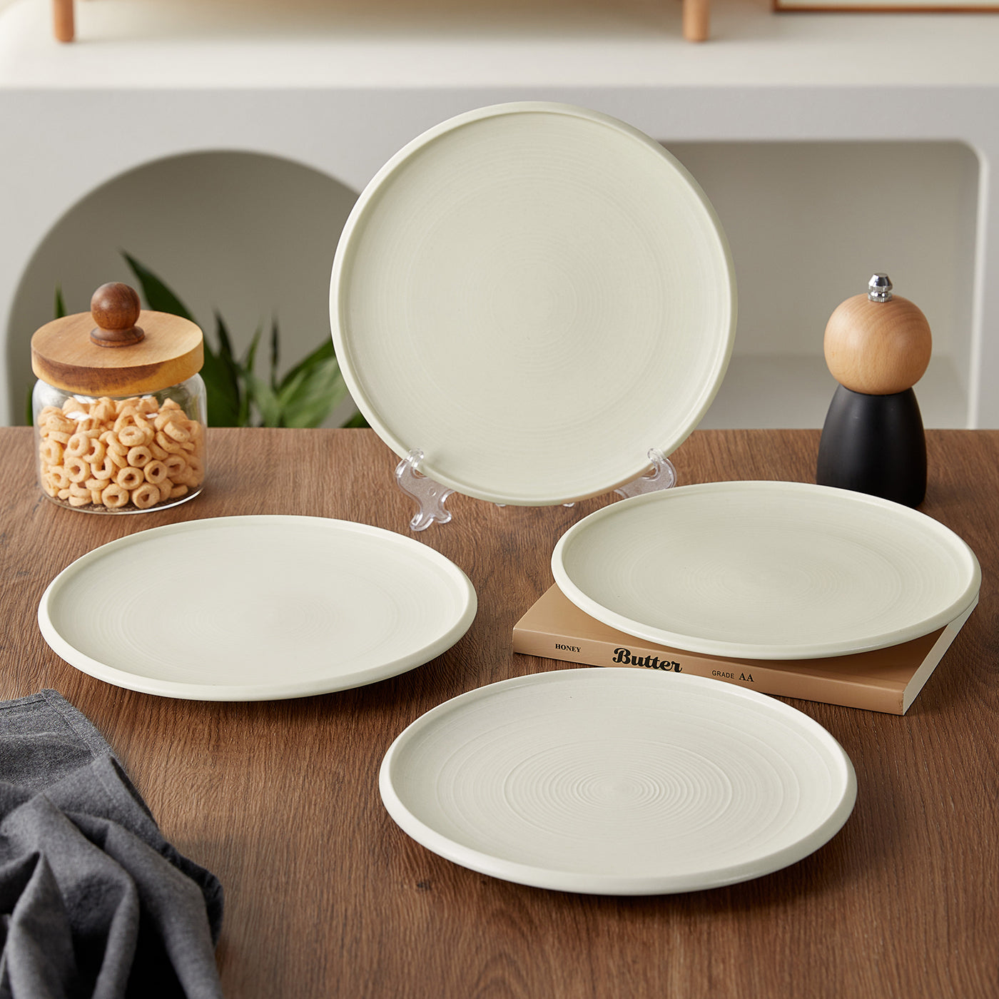 JIWOO-Zen, 4pcs, 8,5zoll 21,5cm Essteller, Mikrowellengeeignet und Spülmaschinengeeignet