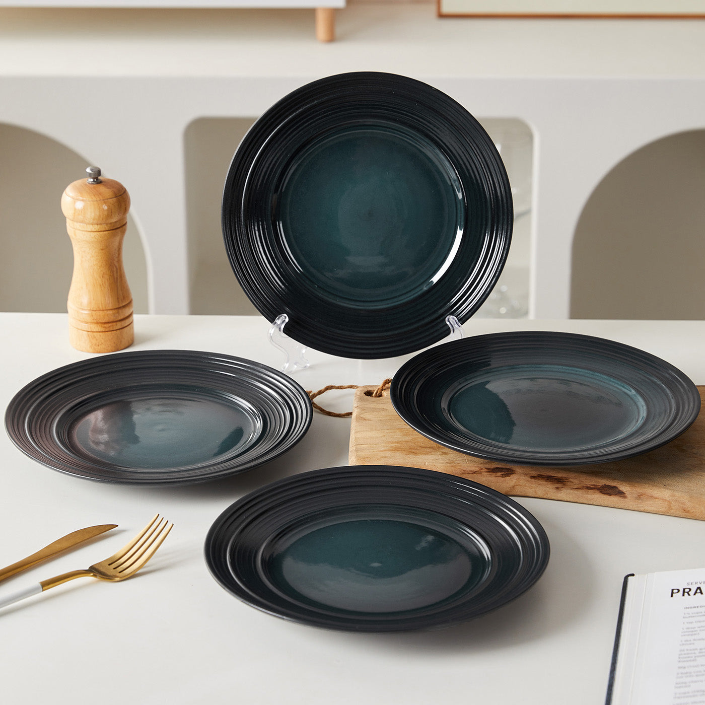 JIWOO-Lurcern, 4pcs, 8,5zoll 21,4cm Essteller, Mikrowellengeeignet und Spülmaschinengeeignet