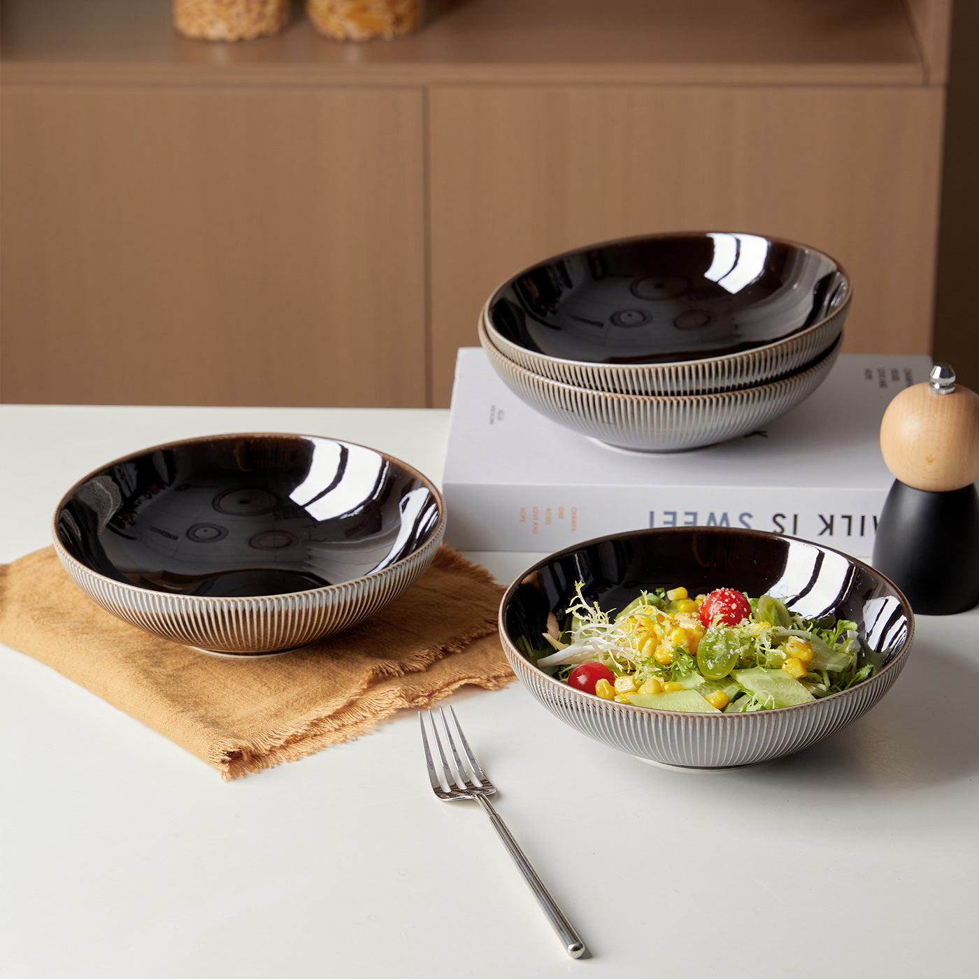 JIWOO-Moire, 4pcs, 8zoll 20cm Schüssel, Mikrowellengeeignet und Spülmaschinengeeignet