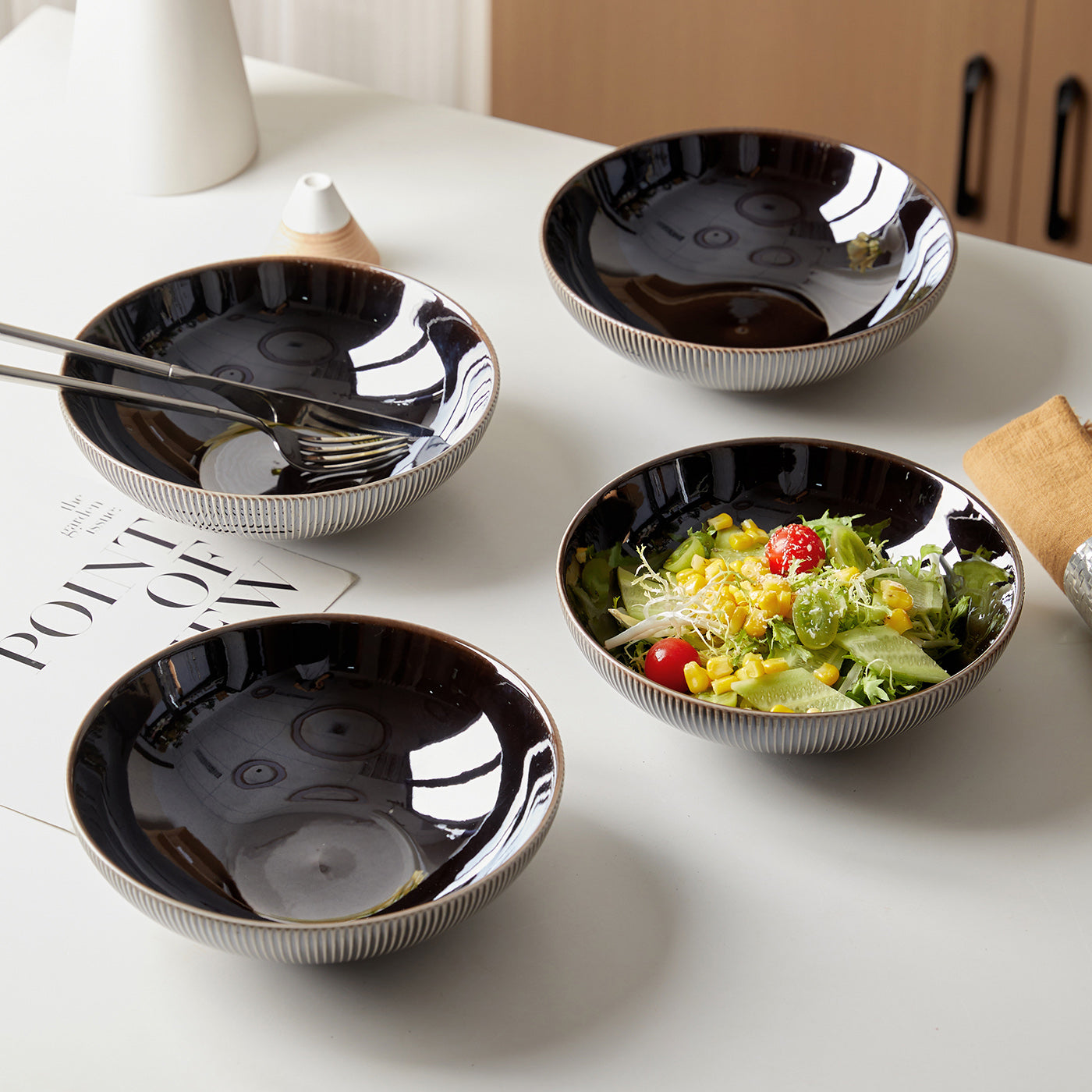 JIWOO-Moire, 4pcs, 8zoll 20cm Schüssel, Mikrowellengeeignet und Spülmaschinengeeignet