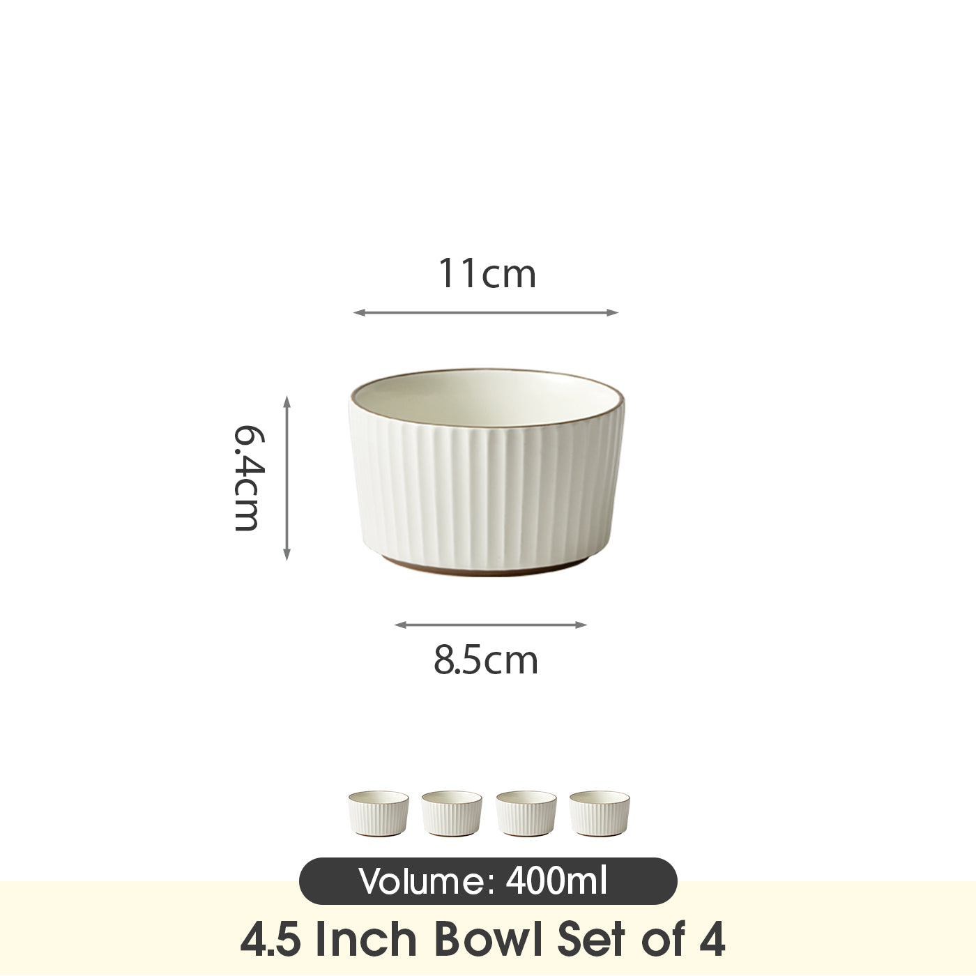 JIWOO-Collins, 4pcs, 4,5zoll 11cm Schüssel, Mikrowellengeeignet und Spülmaschinengeeignet