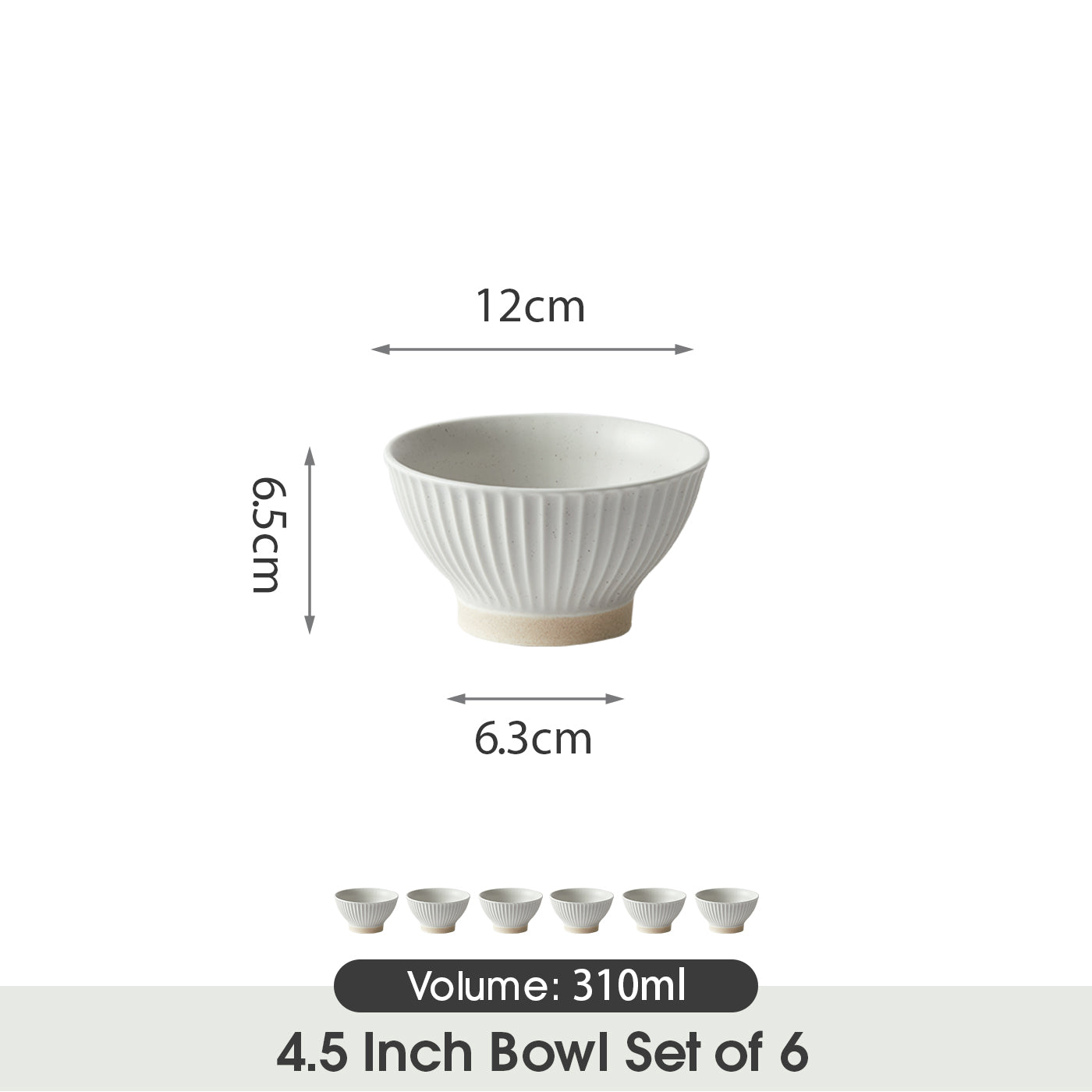 JIWOO-Collins, 6pcs, 4,5Zoll 12cm Schüssel, Mikrowellengeeignet und Spülmaschinengeeignet