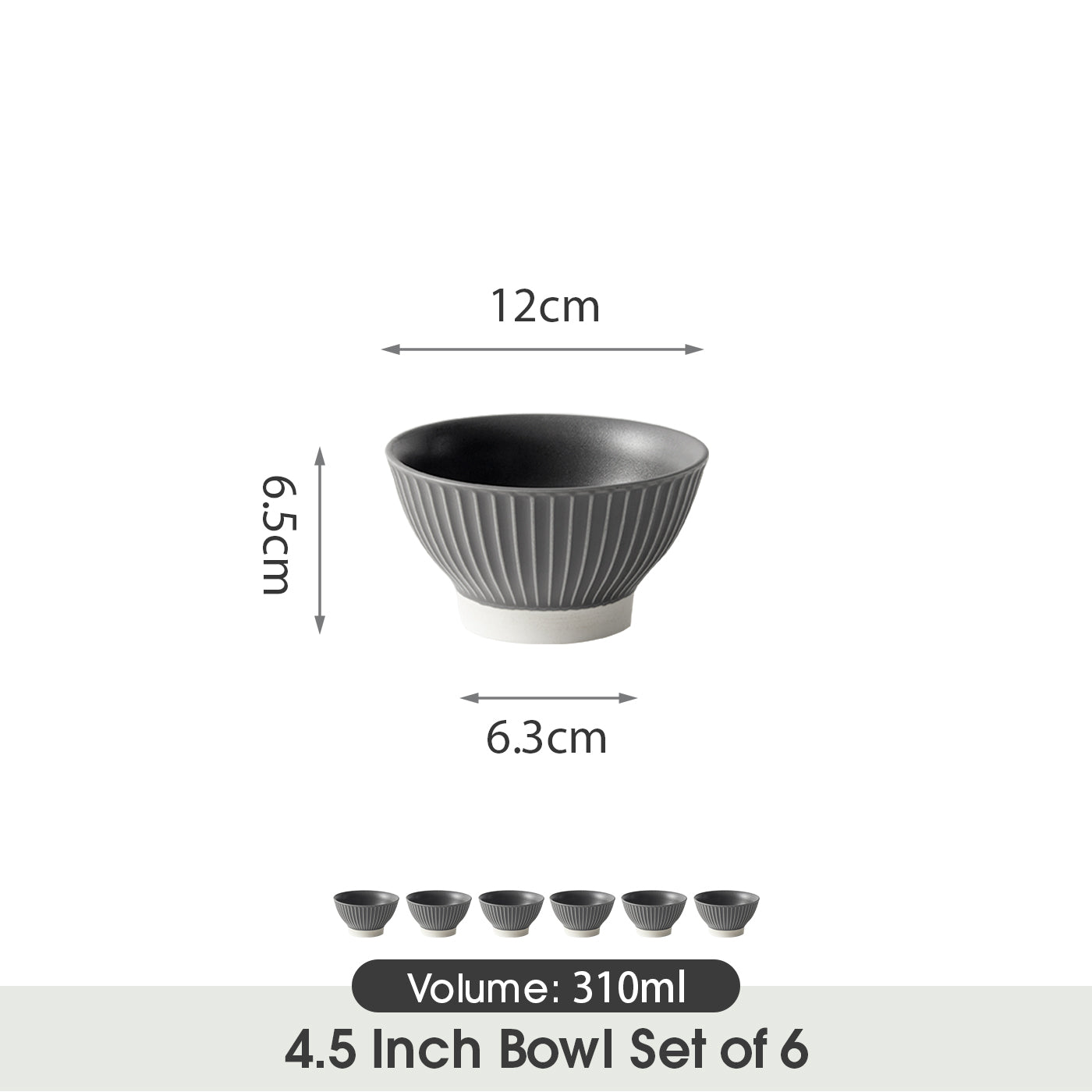 JIWOO-Collins, 6pcs, 4,5Zoll 12cm Schüssel, Mikrowellengeeignet und Spülmaschinengeeignet