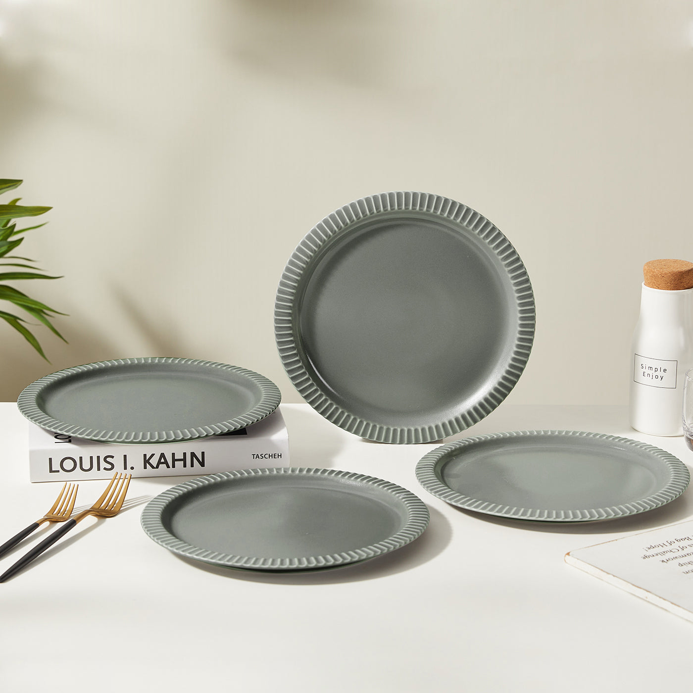 JIWOO-Collins, 4pcs, 10zoll 25,4cm Essteller, Mikrowellengeeignet und Spülmaschinengeeignet