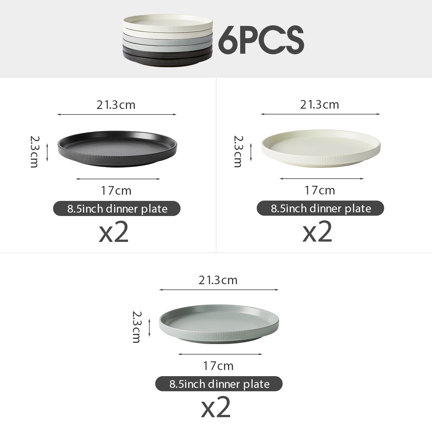 JIWOO-Roman Holiday, 6pcs, 6Zoll 15,2 cm Essteller, Mikrowellengeeignet und Spülmaschinengeeignet