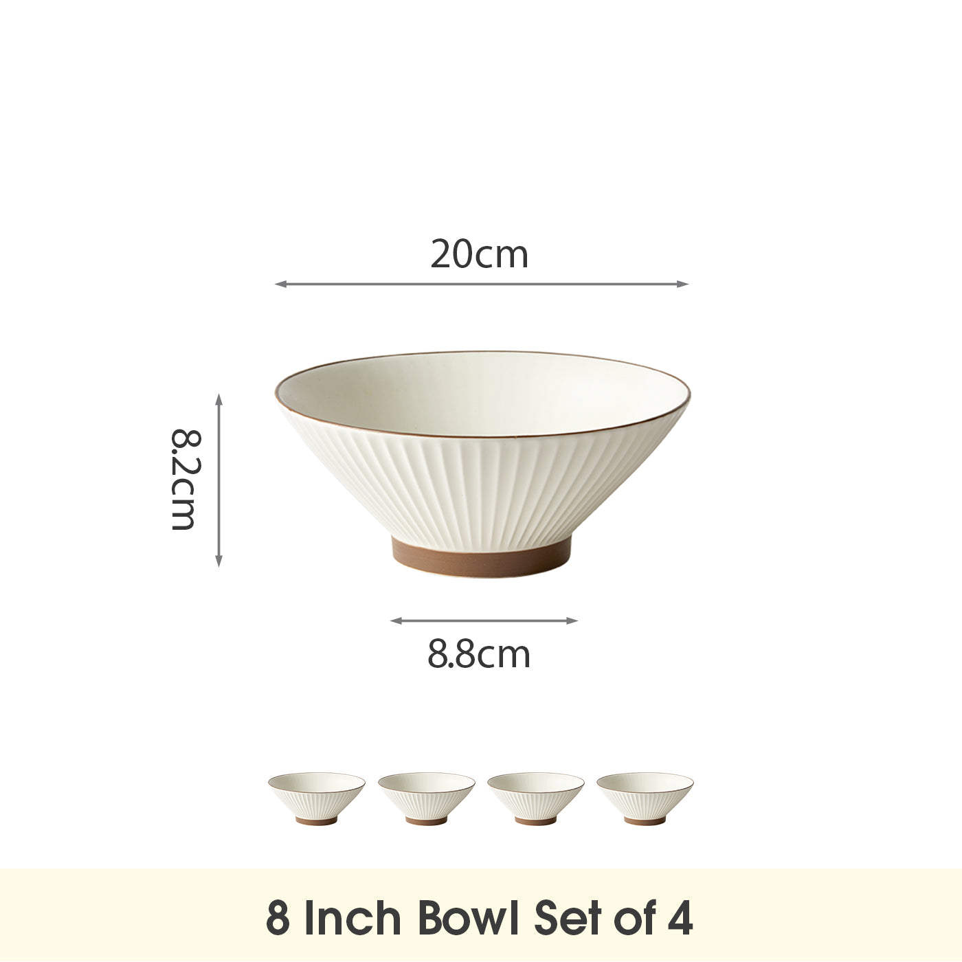 JIWOO-Collins, 4pcs, 8Zoll 20cm Schüssel, Mikrowellengeeignet und Spülmaschinengeeignet