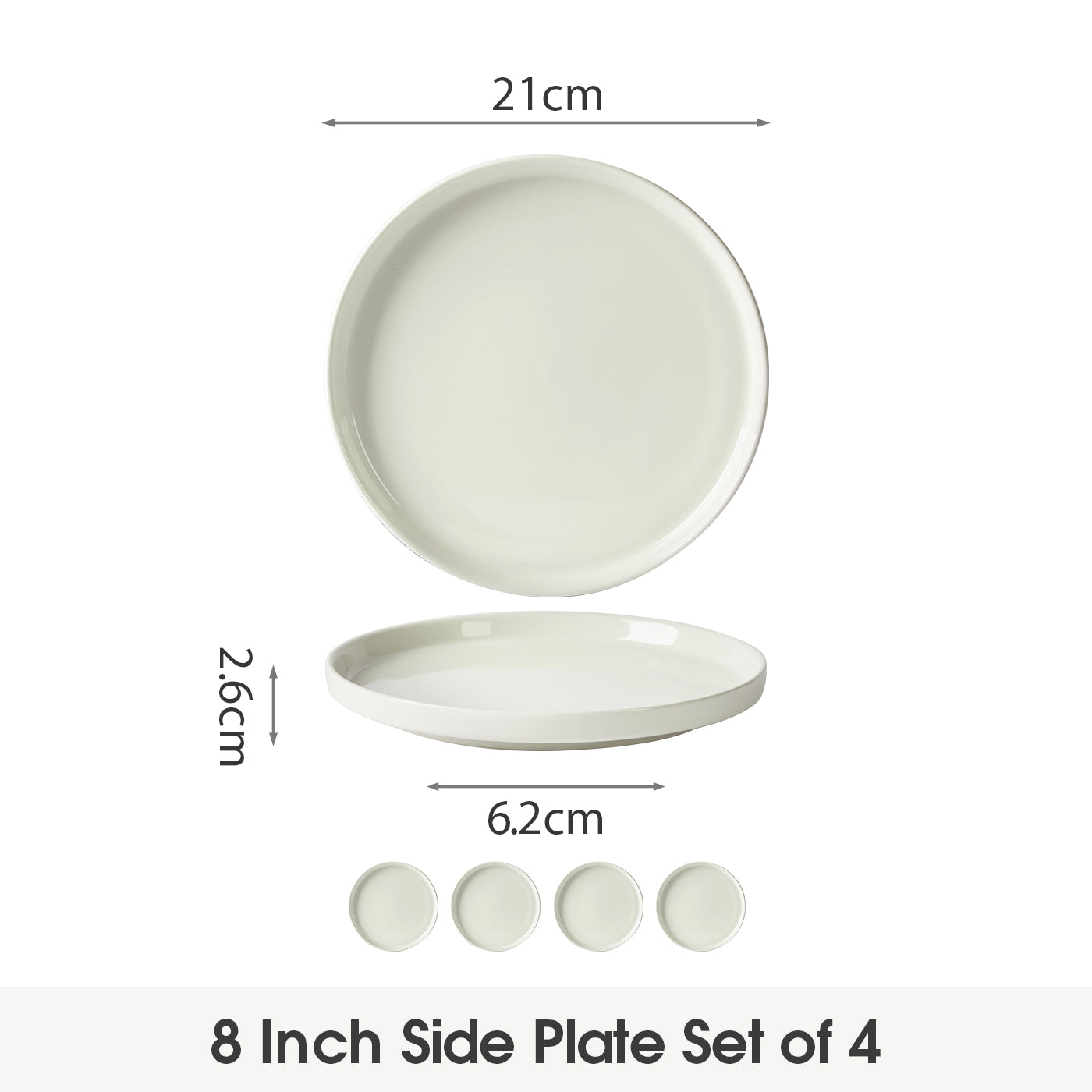 JIWOO-Beira, 4pcs, 8Zoll 21cm Essteller, Mikrowellengeeignet und Spülmaschinengeeignet