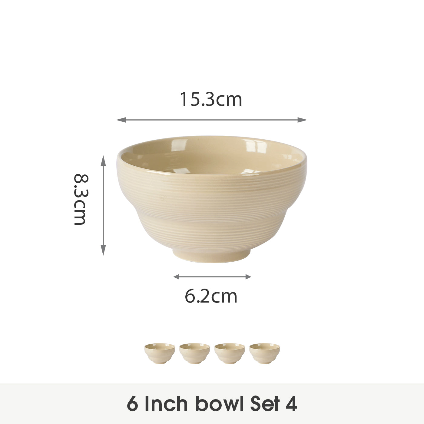 JIWOO-Light stream, 4pcs, 6Zoll 15,3cm Schüssel, Mikrowellengeeignet und Spülmaschinengeeignet