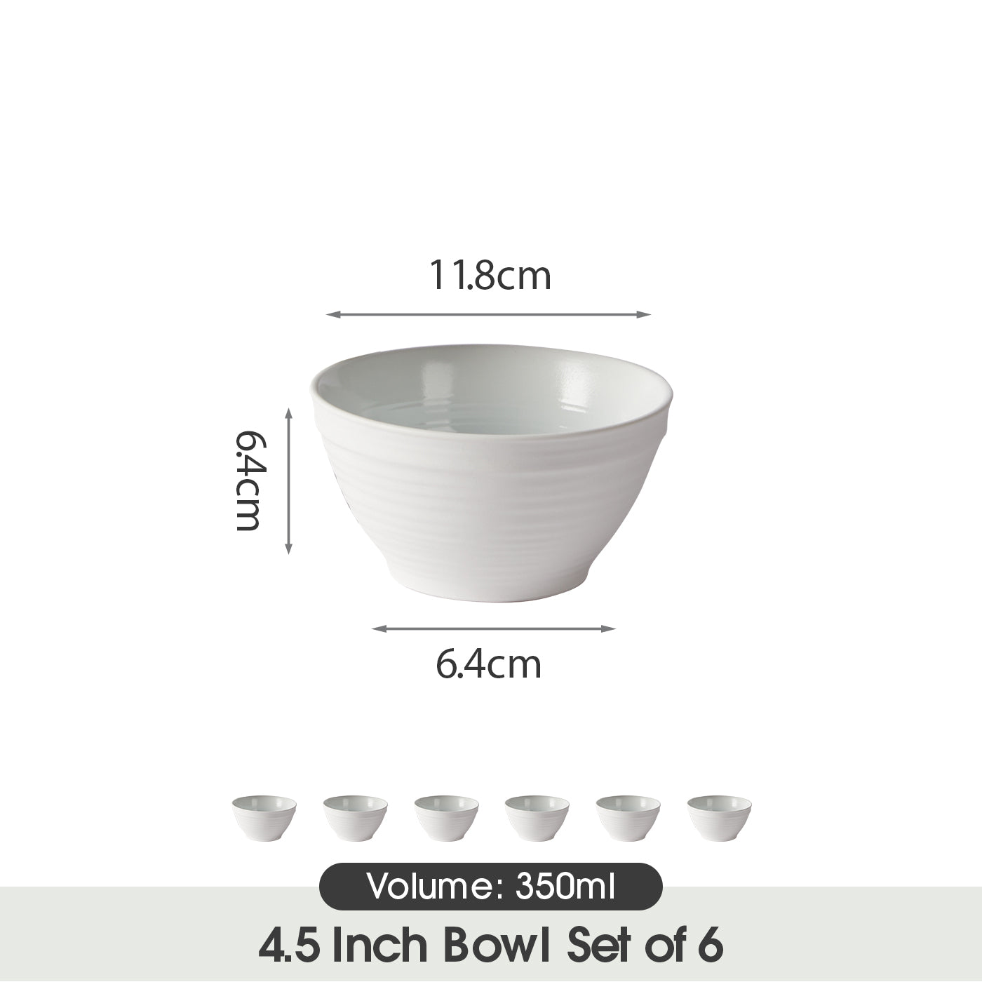 JIWOO-Lurcern, 6pcs, 4,5zoll 11,8cm Schüssel, Mikrowellengeeignet und Spülmaschinengeeignet