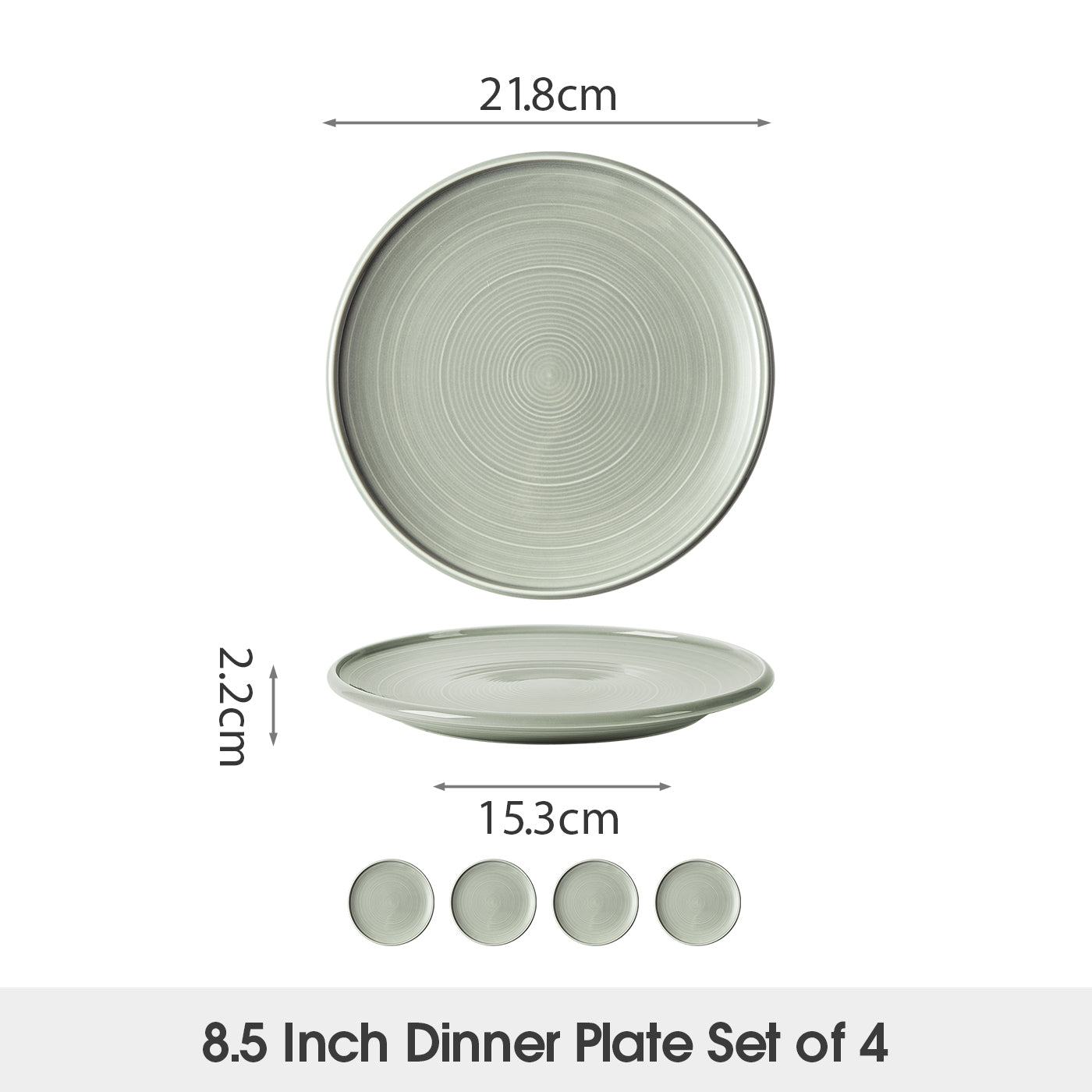 JIWOO-Zen, 4pcs, 8,5zoll 21,5cm Essteller, Mikrowellengeeignet und Spülmaschinengeeignet