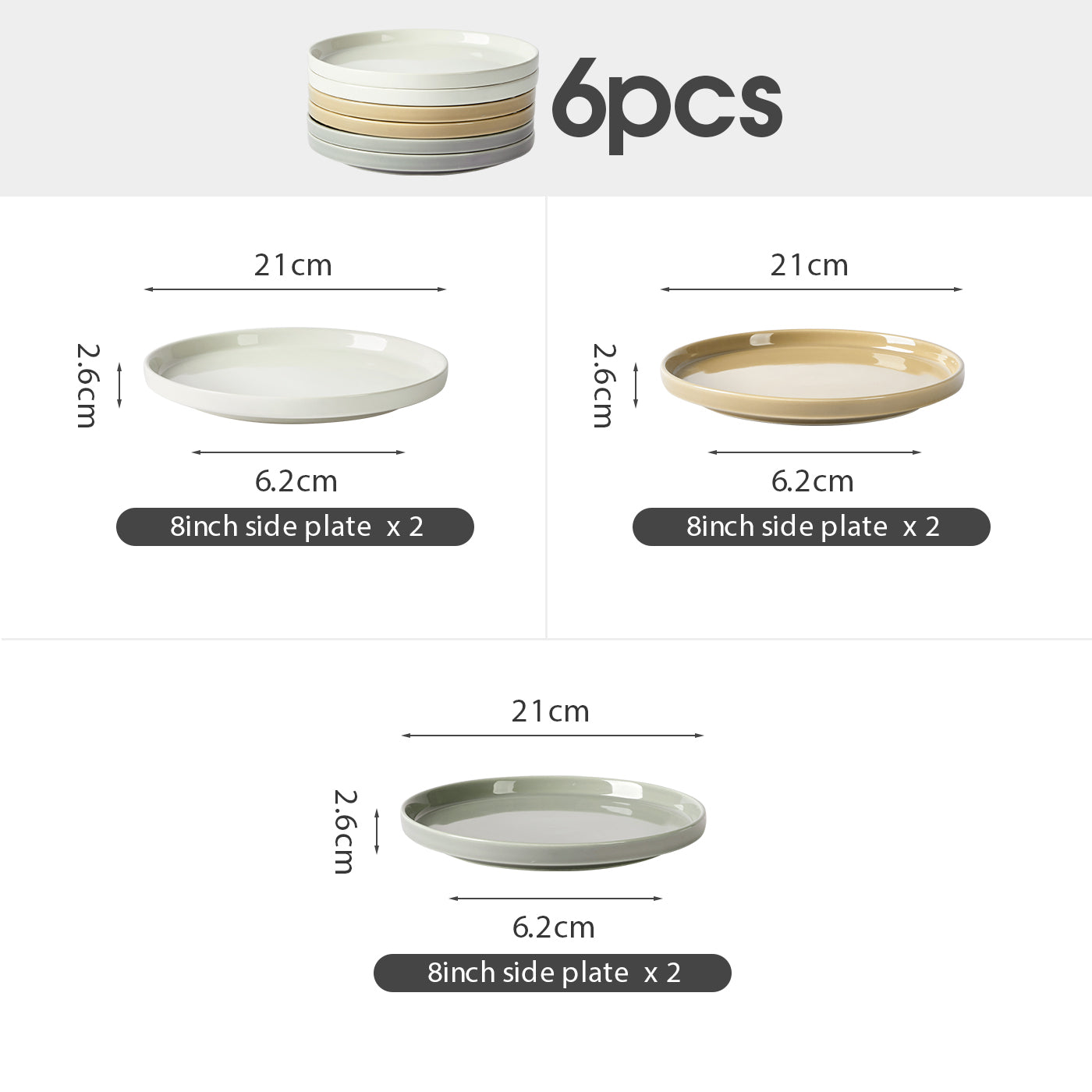 JIWOO-Beira, 4pcs, 8Zoll 21cm Essteller, Mikrowellengeeignet und Spülmaschinengeeignet