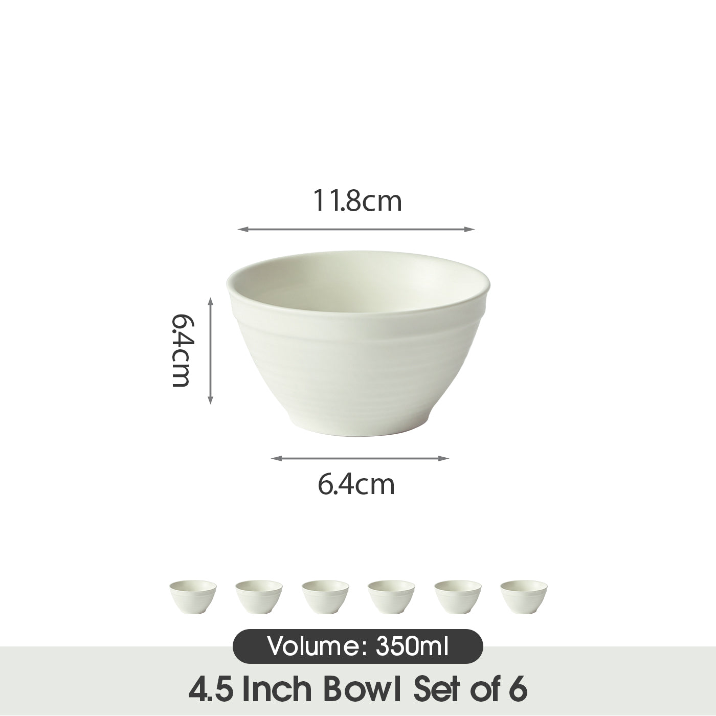 JIWOO-Lurcern, 6pcs, 4,5zoll 11,8cm Schüssel, Mikrowellengeeignet und Spülmaschinengeeignet