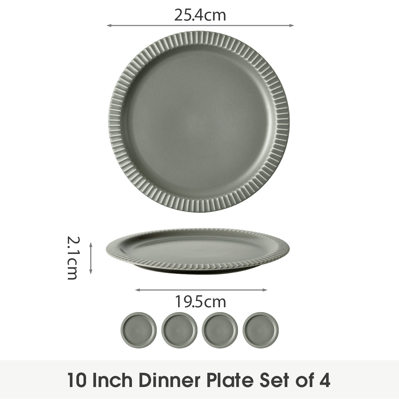 JIWOO-Collins, 4pcs, 10zoll 25,4cm Essteller, Mikrowellengeeignet und Spülmaschinengeeignet
