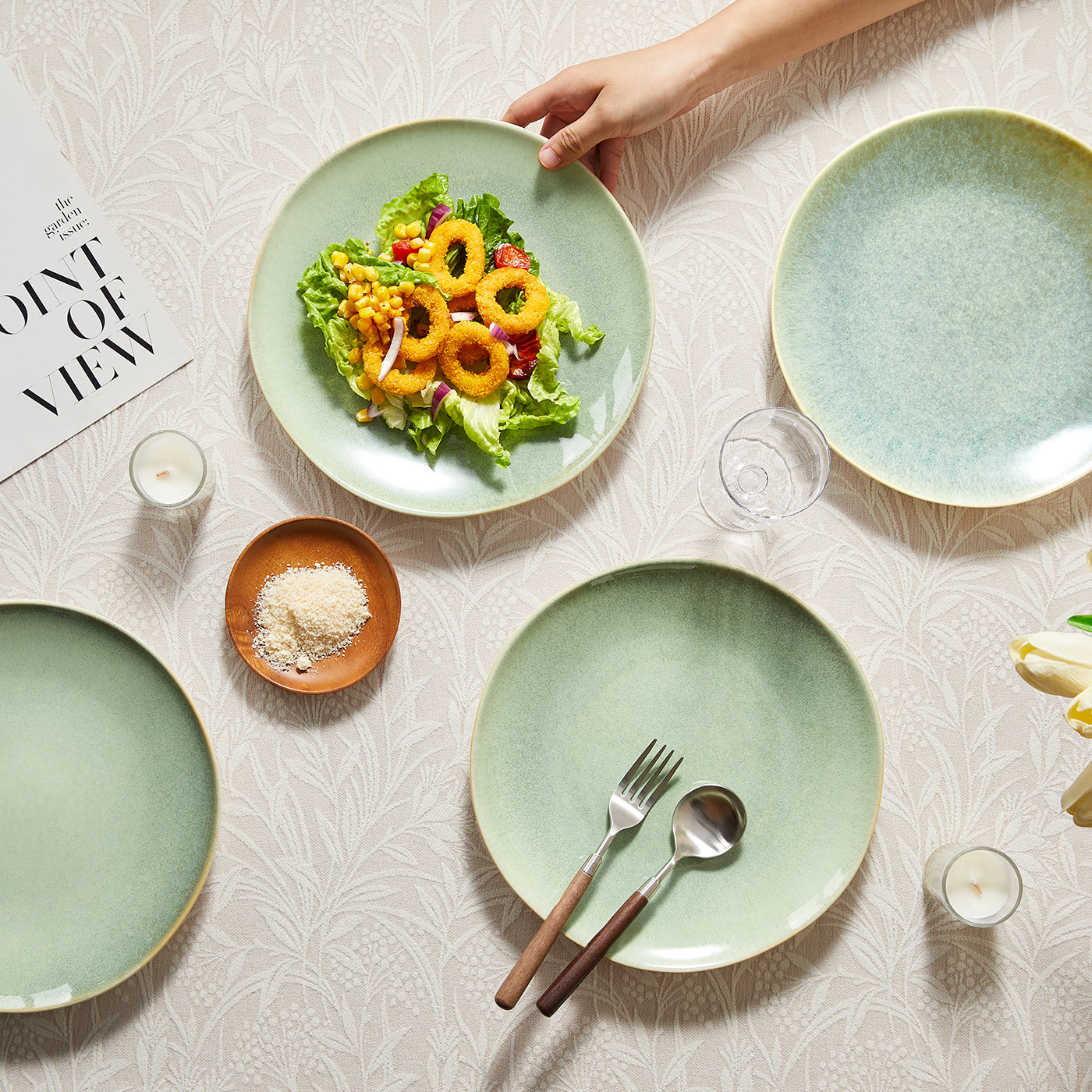 JIWOO-Lovina, 4pcs, 10,5zoll 27,7cm Essteller, Mikrowellengeeignet und Spülmaschinengeeignet