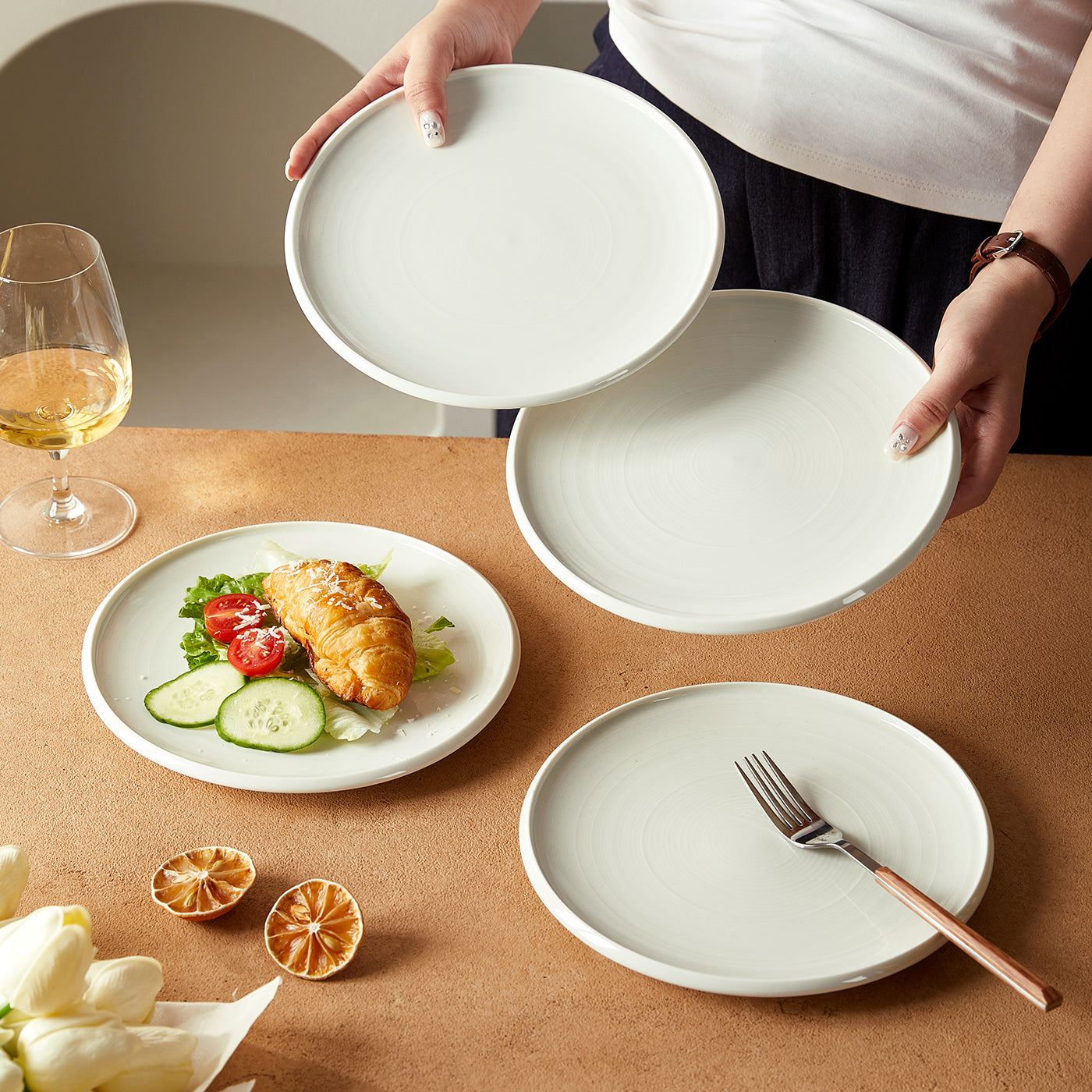 JIWOO-Zen, 4pcs, 8,5zoll 21,5cm Essteller, Mikrowellengeeignet und Spülmaschinengeeignet