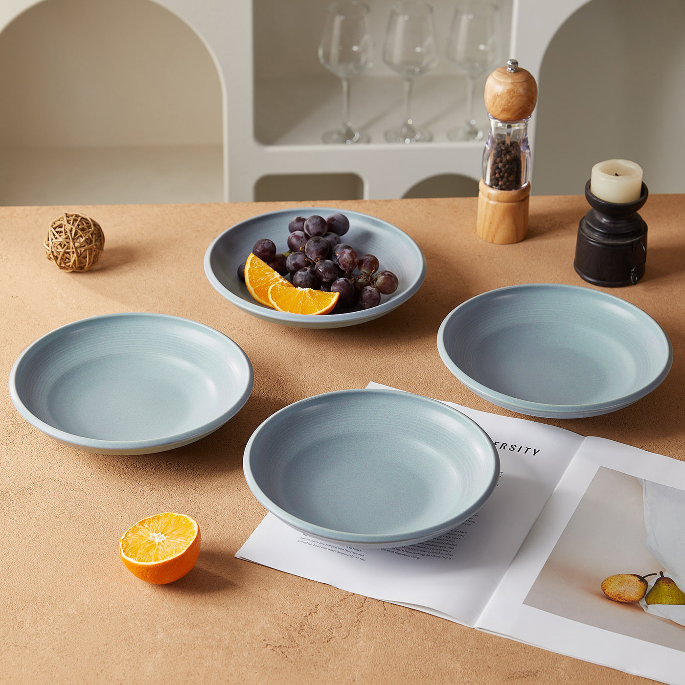 JIWOO-Zen, 4pcs, 8,5zoll 22cm Suppenteller, Mikrowellengeeignet und Spülmaschinengeeignet