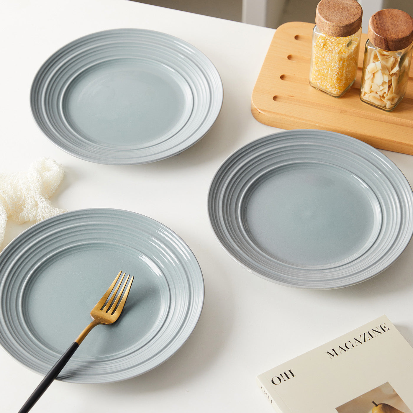 JIWOO-Lurcern, 4pcs, 8,5zoll 21,4cm Essteller, Mikrowellengeeignet und Spülmaschinengeeignet