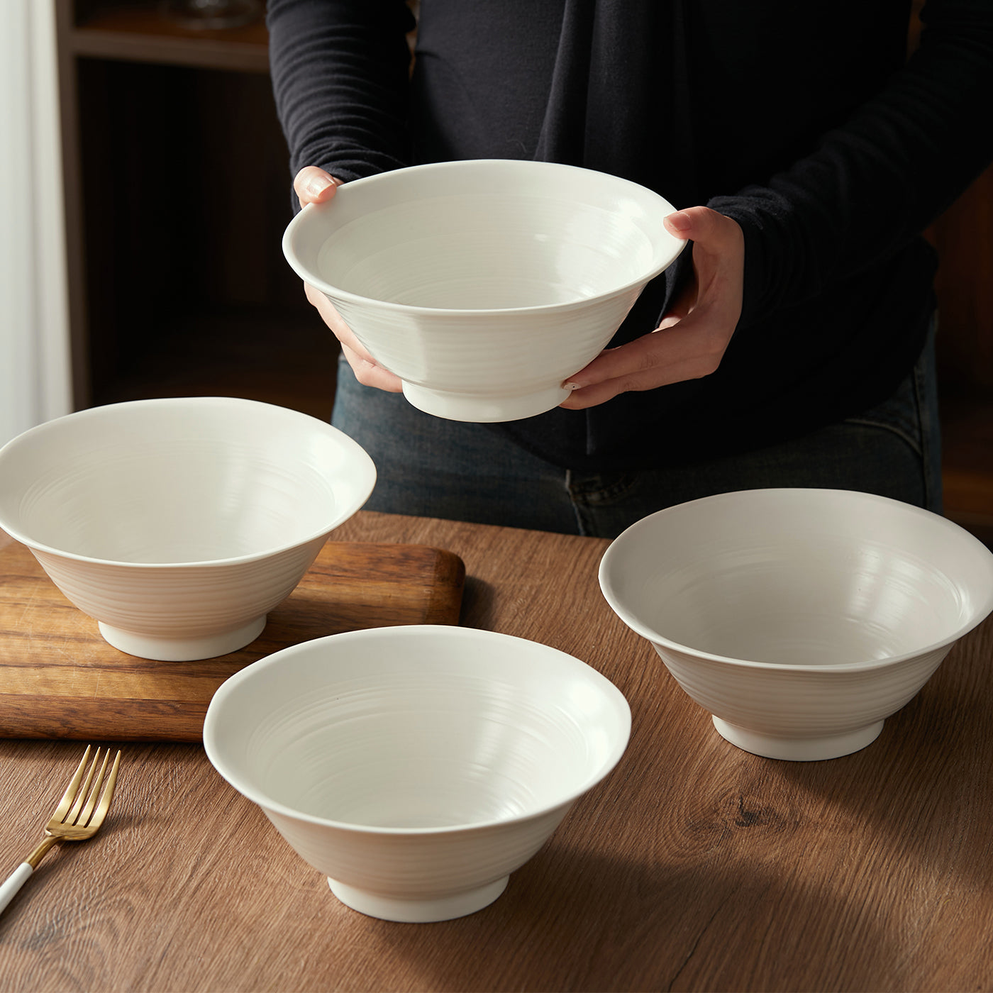 JIWOO-Lurcern, 4pcs, 8zoll 20,6cm Ramenschüssel, Mikrowellengeeignet und Spülmaschinengeeignet