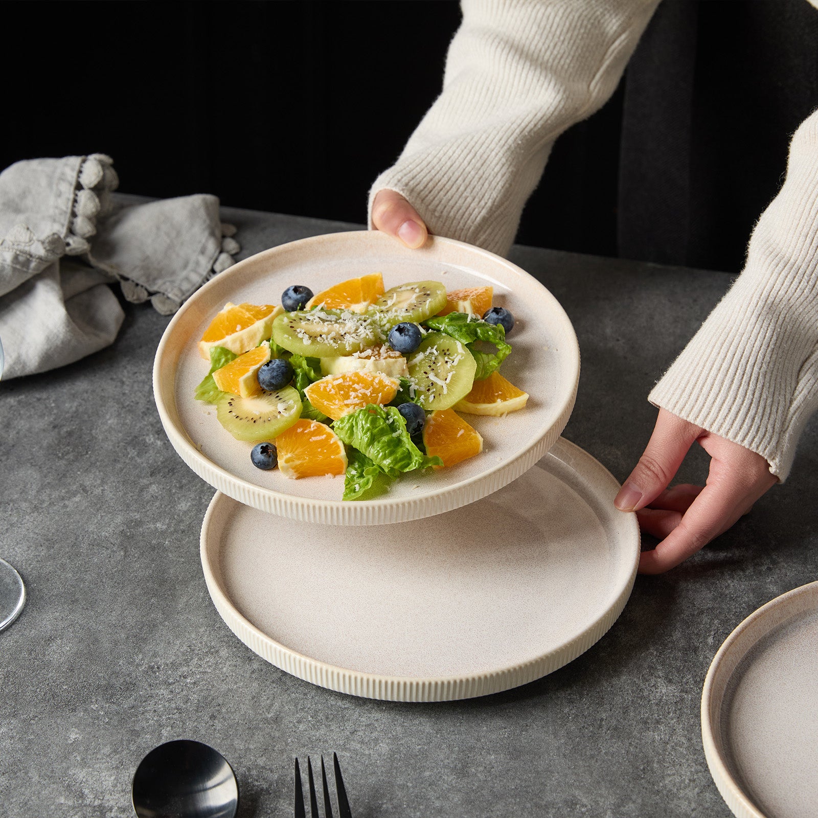 JIWOO-Roman Holiday, 6pcs, 8zoll 21,3cm Essteller, Mikrowellengeeignet und Spülmaschinengeeignet