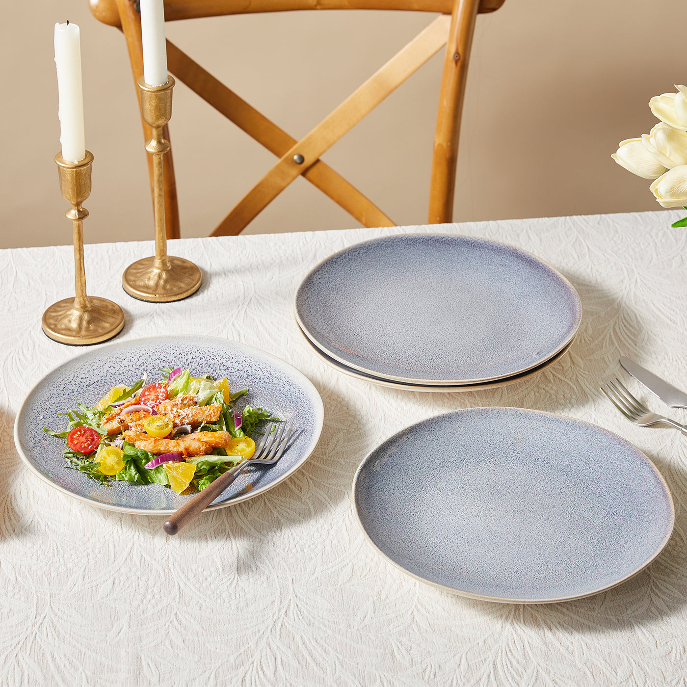 JIWOO-Lovina, 4pcs, 10,5zoll 27,7cm Essteller, Mikrowellengeeignet und Spülmaschinengeeignet