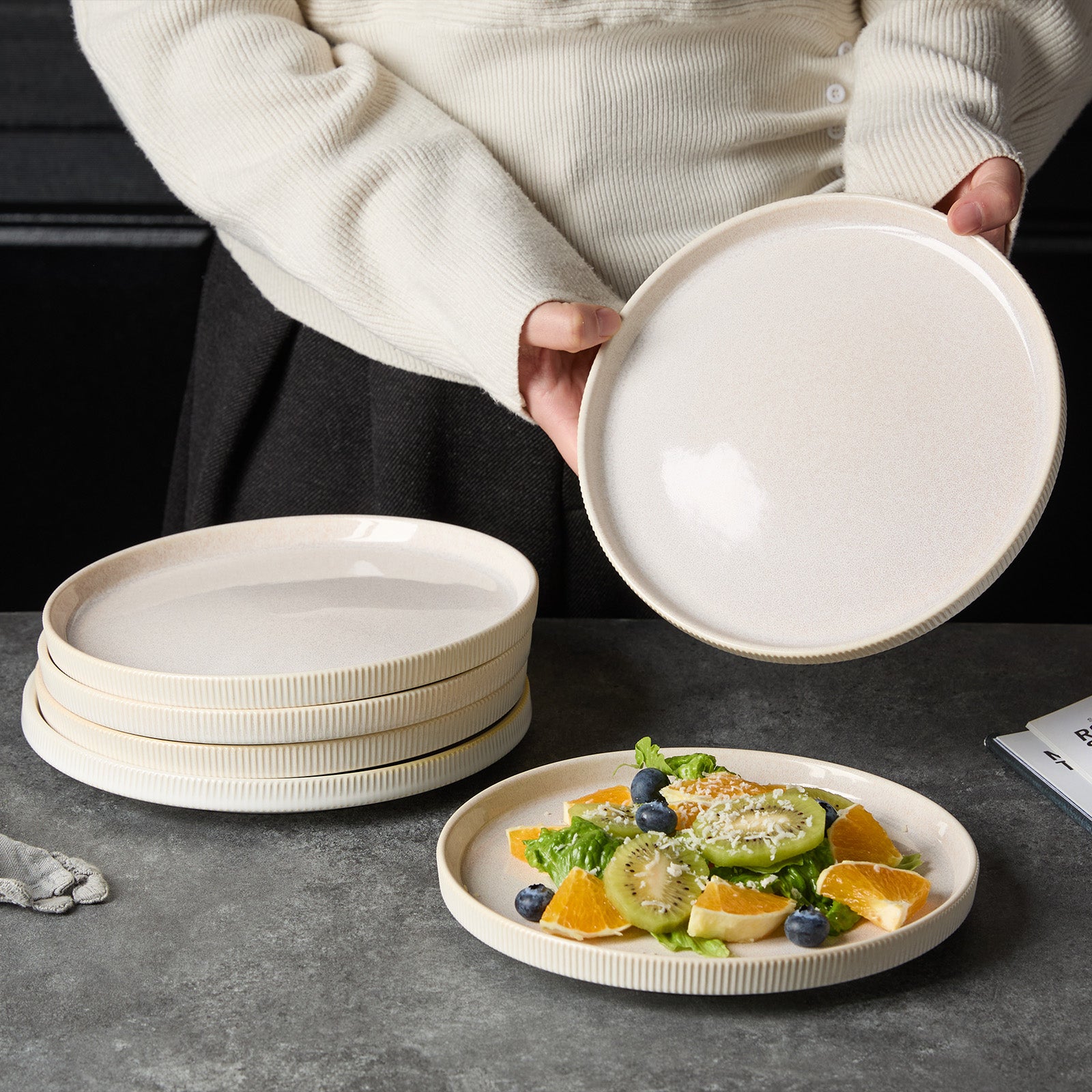 JIWOO-Roman Holiday, 6pcs, 8zoll 21,3cm Essteller, Mikrowellengeeignet und Spülmaschinengeeignet