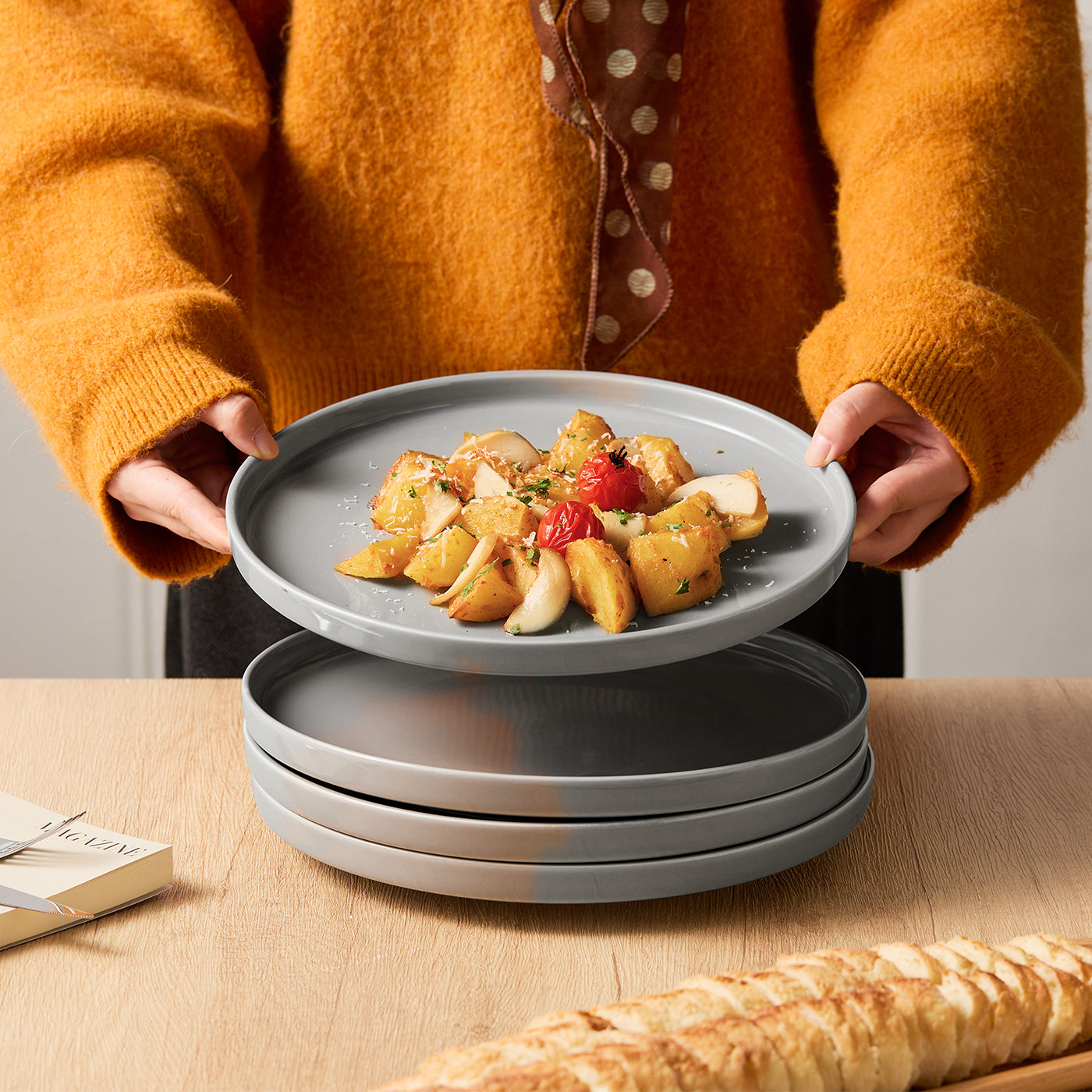 JIWOO-Beira, 4pcs, 10 inch 26cm dinner plates, microwave and dishwasher safe