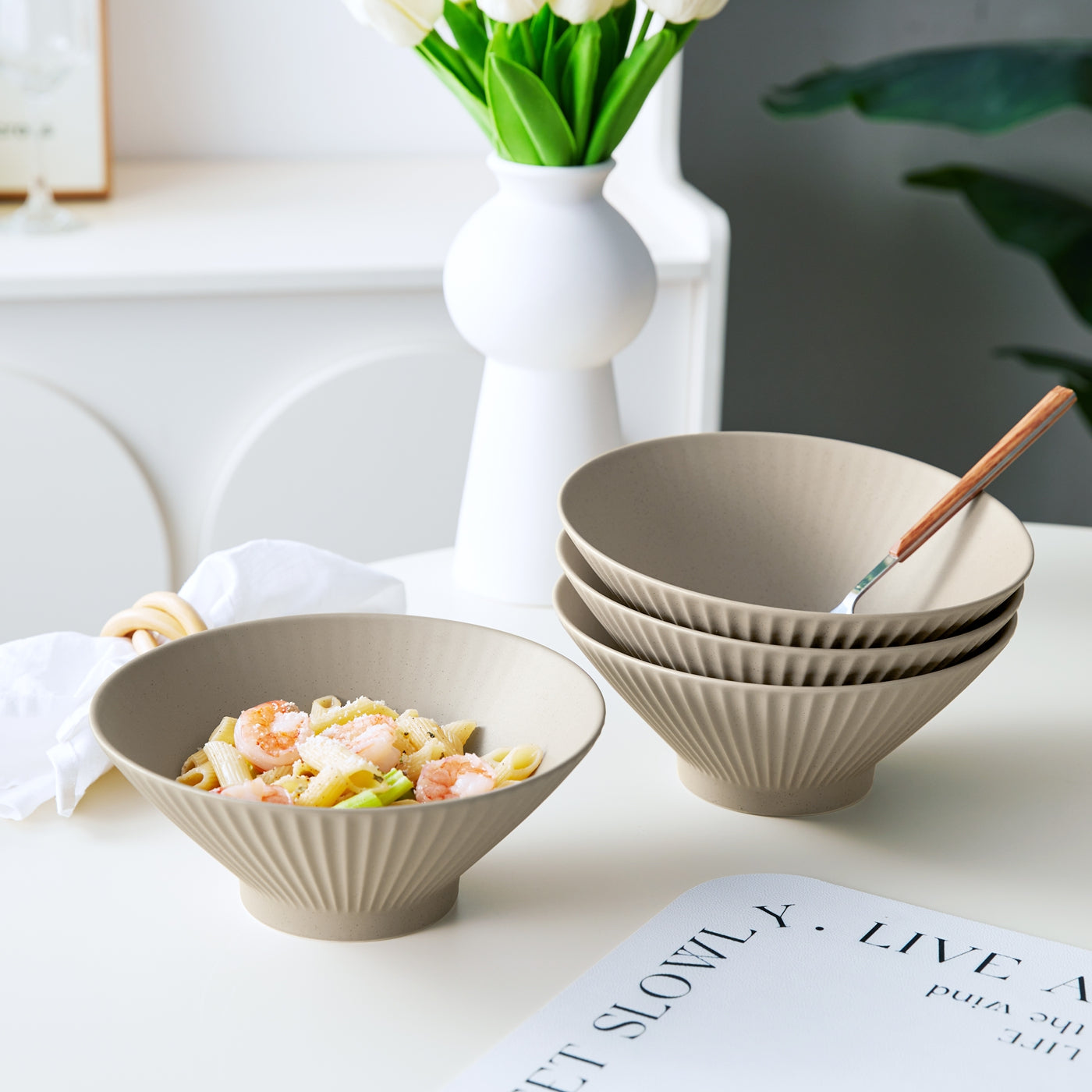 JIWOO-Collins, 4pcs, 8Zoll 20cm Schüssel, Mikrowellengeeignet und Spülmaschinengeeignet