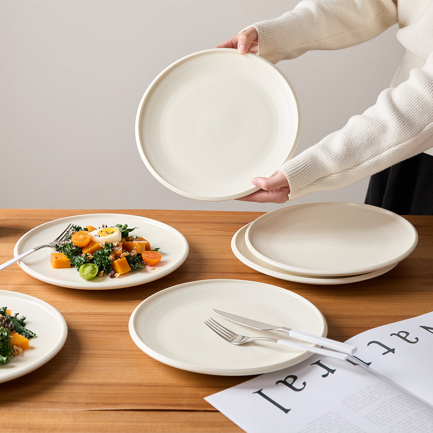 JIWOO-Zen, 6pcs, 10zoll 25,2cm Essteller, Mikrowellengeeignet und Spülmaschinengeeignet