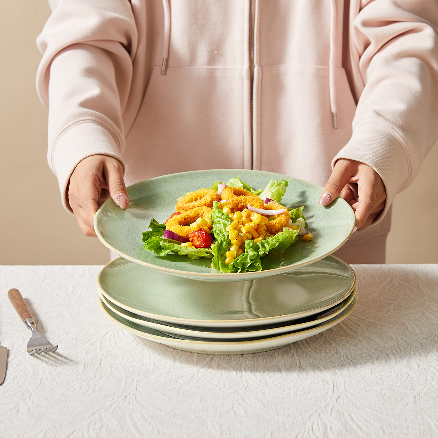 JIWOO-Lovina, 4pcs, 10,5zoll 27,7cm Essteller, Mikrowellengeeignet und Spülmaschinengeeignet