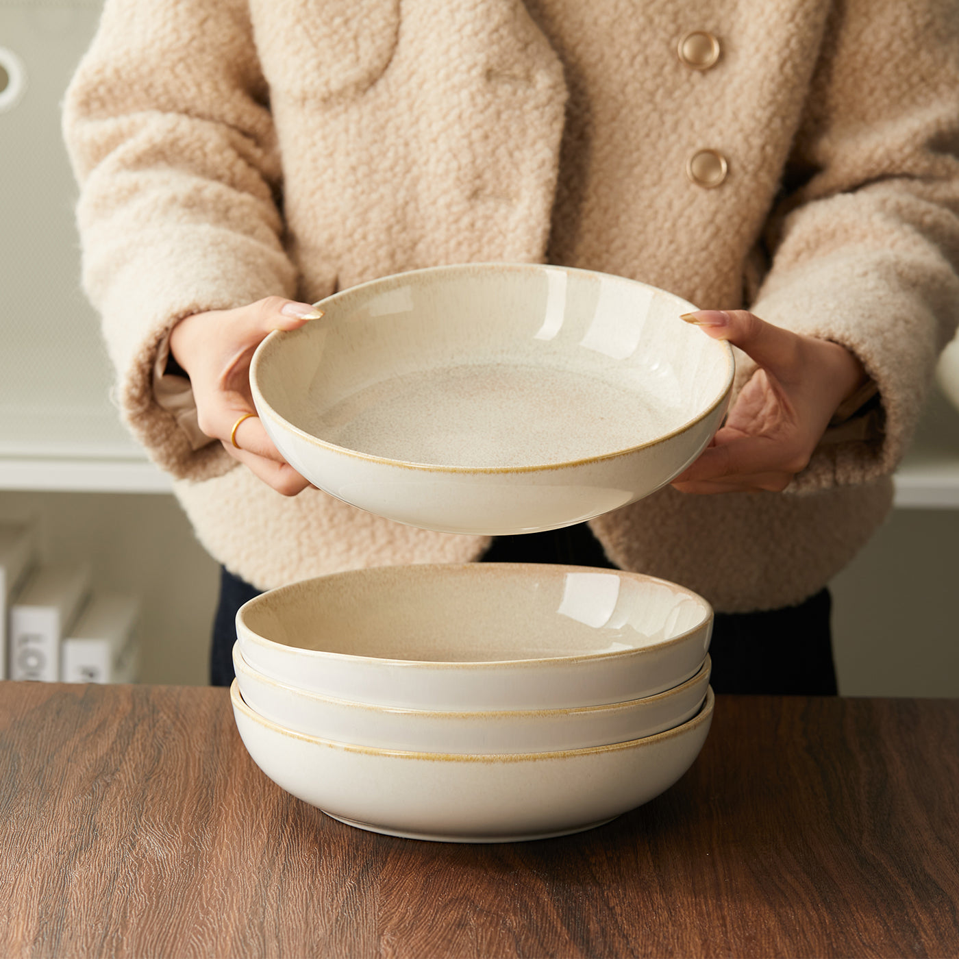 JIWOO-Lovina, 4pcs, 9zoll 21,9cm Suppenteller, Mikrowellengeeignet und Spülmaschinengeeignet