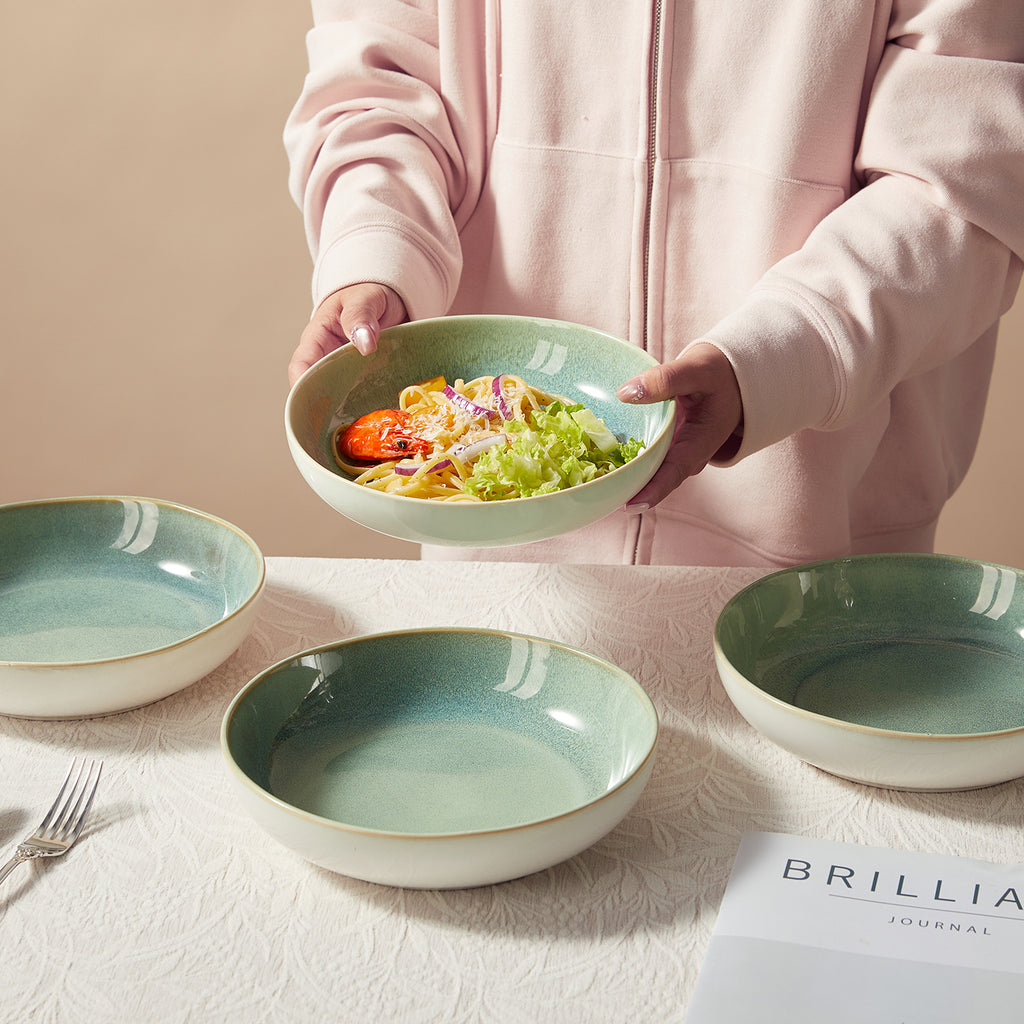 JIWOO-Lovina, 4-teiliges 21,9cm Suppenteller, Mikrowellengeeignet und Spülmaschinengeeignet
