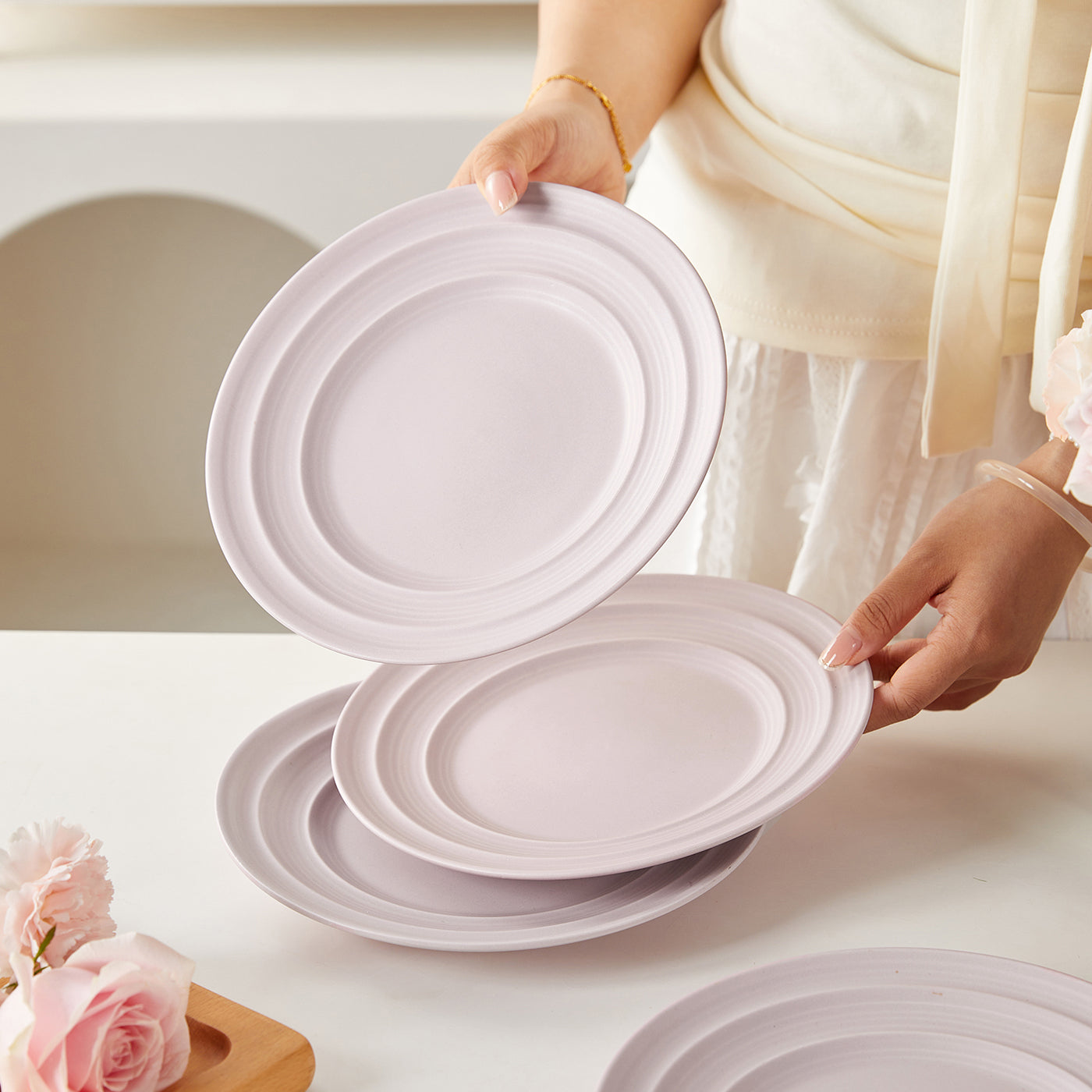 JIWOO-Lurcern, 4pcs, 8,5zoll 21,4cm Essteller, Mikrowellengeeignet und Spülmaschinengeeignet