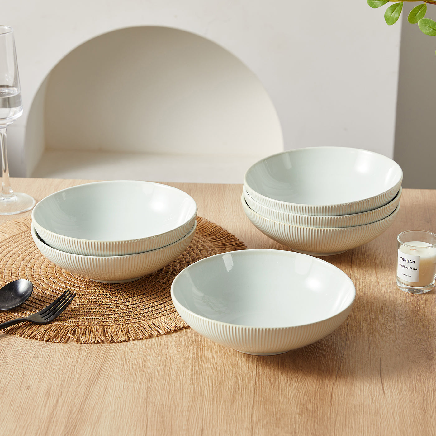 JIWOO-Moire, 6pcs, 8zoll 20cm Suppenteller, Mikrowellengeeignet und Spülmaschinengeeignet