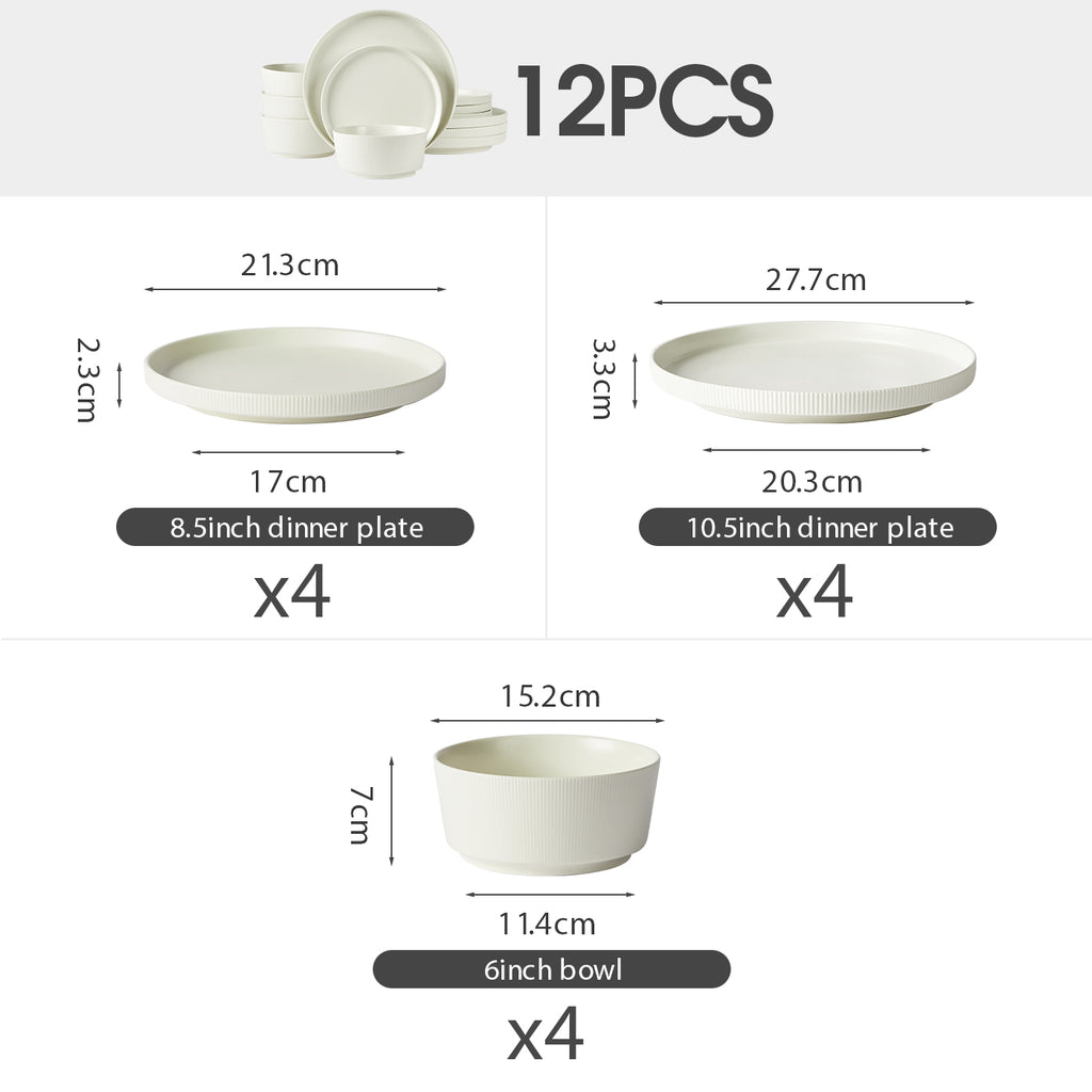 JIWOO-Roman Holiday, 12pcs Essensset, Mikrowellengeeignet und Spülmaschinengeeignet