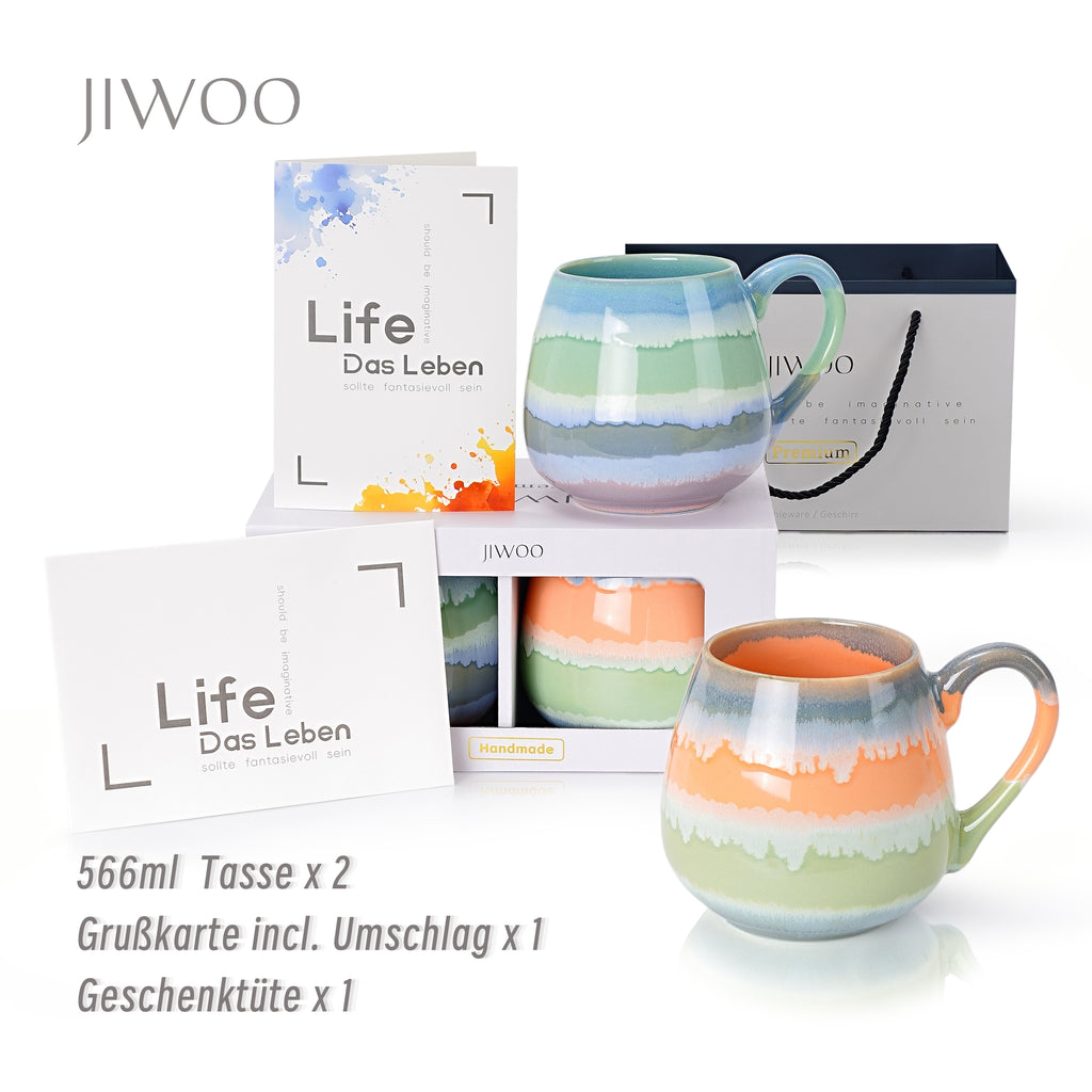 JIWOO-Mountain&Sea, 2-teiliges 560ml Tasse, Mikrowellengeeignet und Spülmaschinengeeignet
