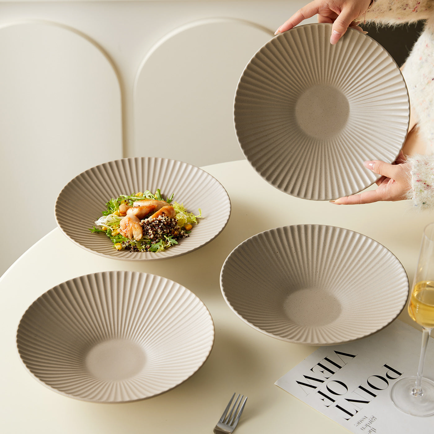 JIWOO-Collins, 4pcs, 10zoll 24,8cm Teller, Mikrowellengeeignet und Spülmaschinengeeignet