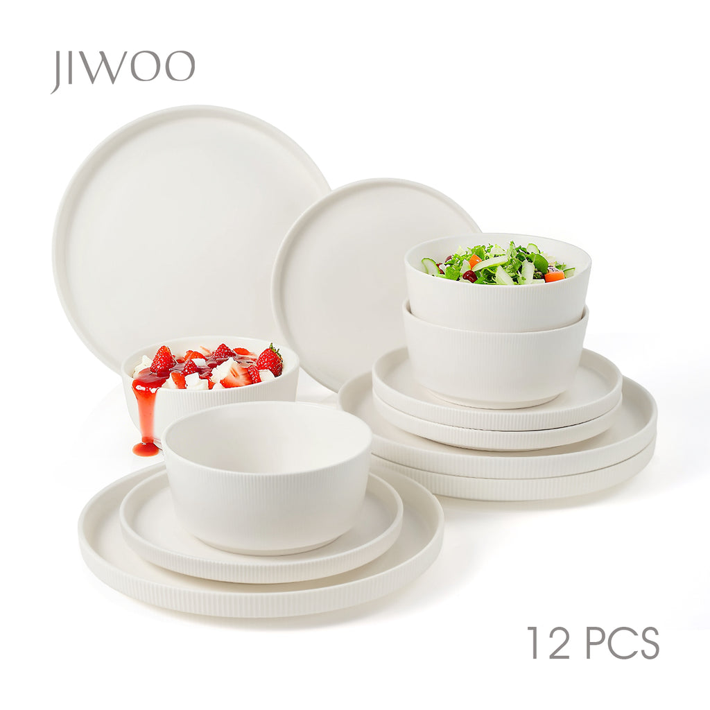 JIWOO-Roman Holiday, 12pcs Essensset, Mikrowellengeeignet und Spülmaschinengeeignet