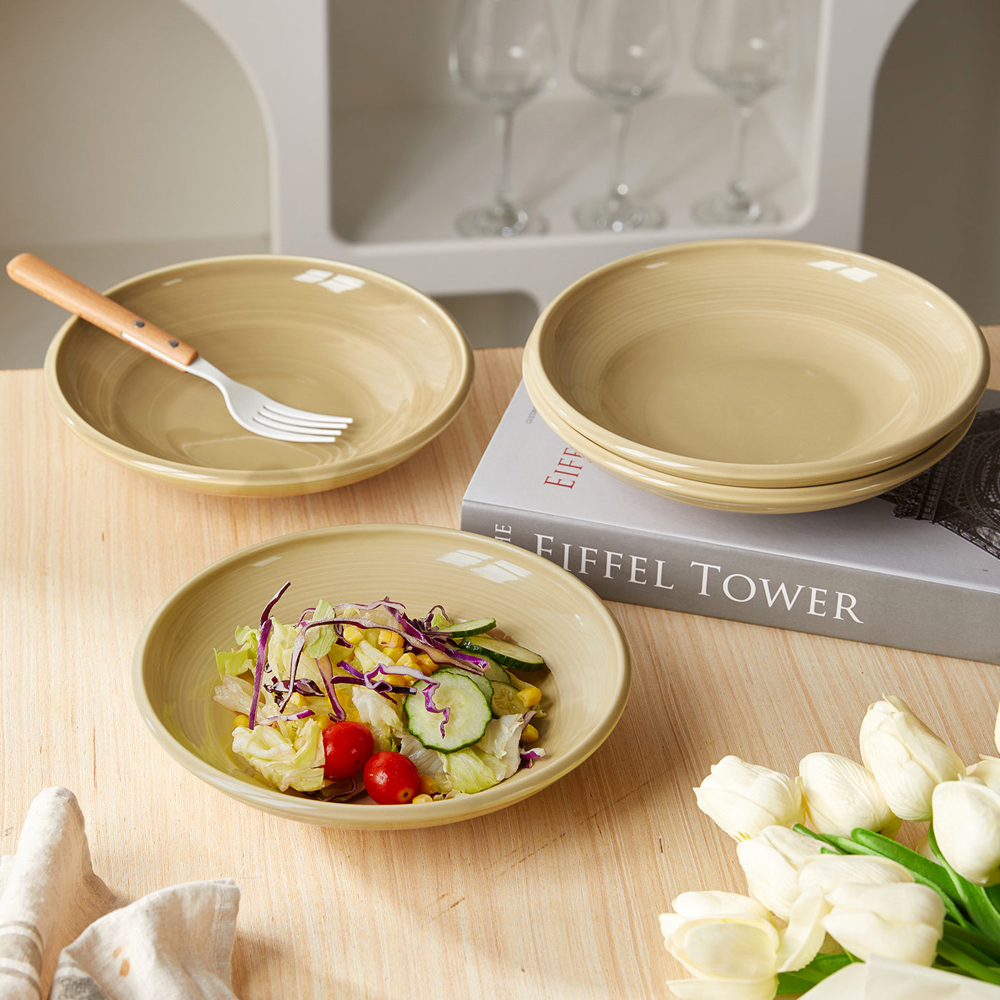 JIWOO-Zen, 4pcs, 8,5zoll 22cm Suppenteller, Mikrowellengeeignet und Spülmaschinengeeignet