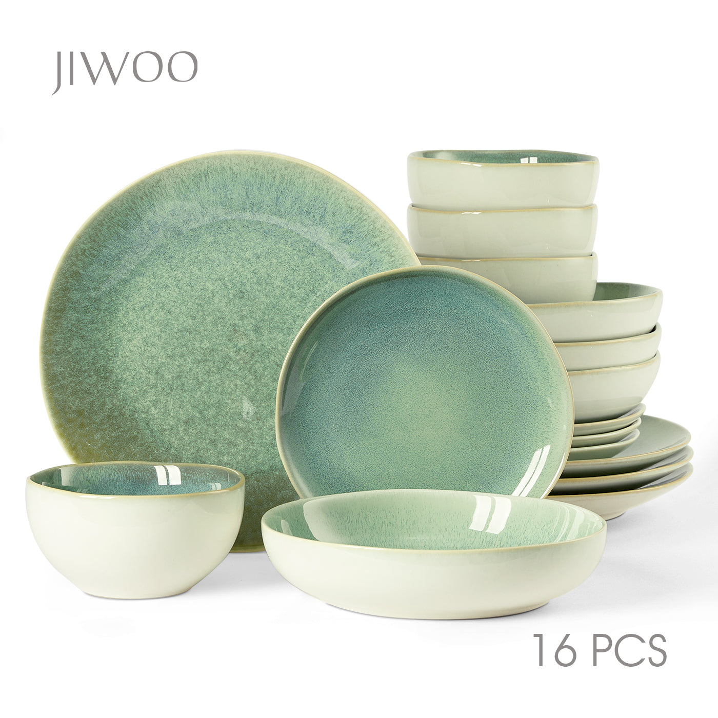 JIWOO-Lovina, 16pcs Essensset, Mikrowellengeeignet und Spülmaschinengeeignet